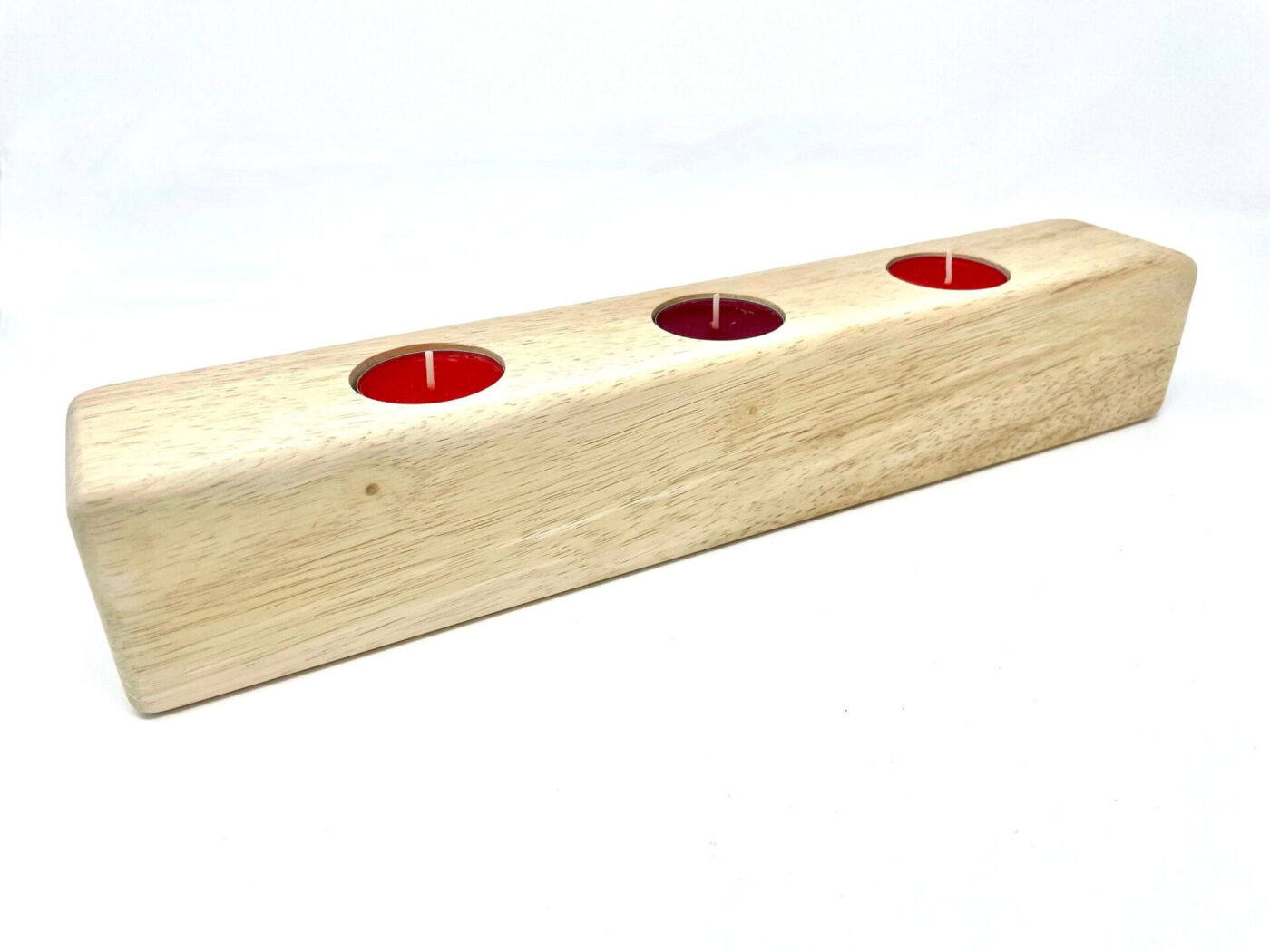 Rustic Oak Tealight Holder (3 Tealights) — in use