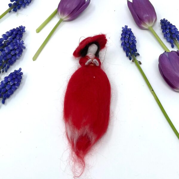 The lady in the red dress the fairy of Artists handmade red wool felted hanging tree decoration / Artists' fairy /Waldorf Christmas ornament