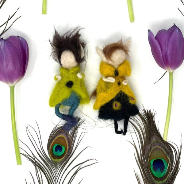 Handmade wool felted house elves couple/ house kobold couple / mischief makers/ fairy creatures