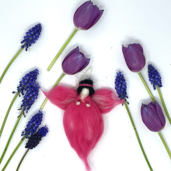 Pink fairy the helper of Mothers handmade pink wool felted hanging tree decoration / The fairy of Mothers/ handmade fairy creature