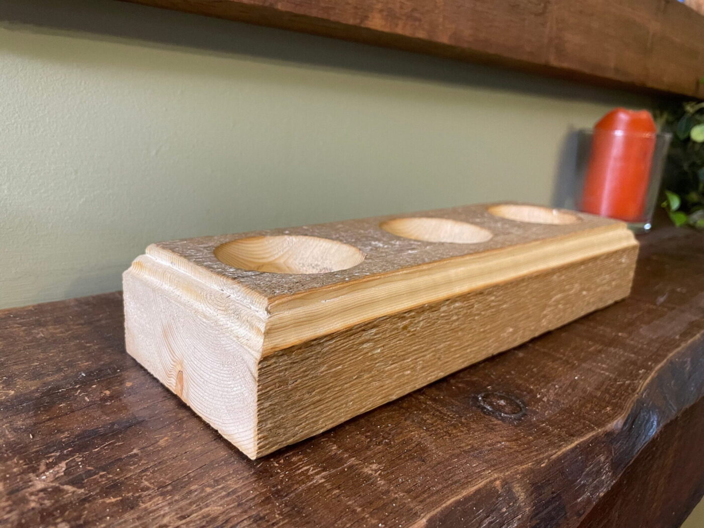 Natural Rustic Tealight Holder (3 Tealights, 100-Year-Old Timber)