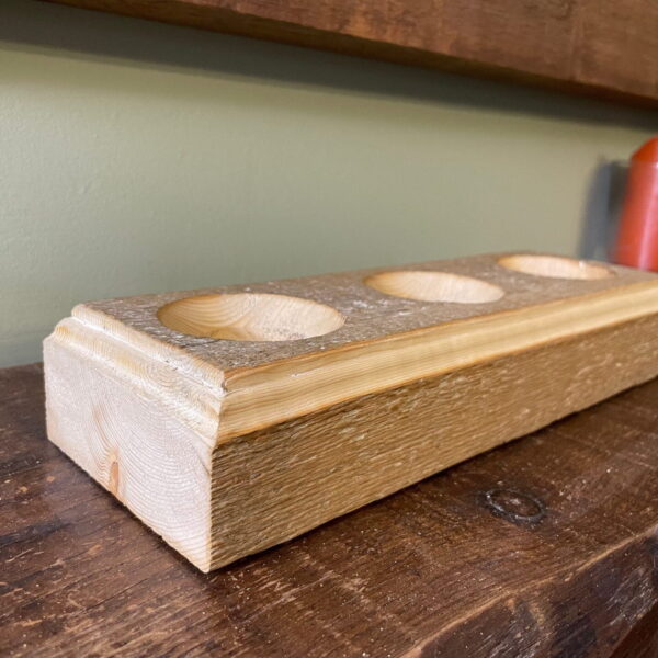 Natural Rustic tealight candle holder for 3 tealight candles made from reclaimed rafter timber wood