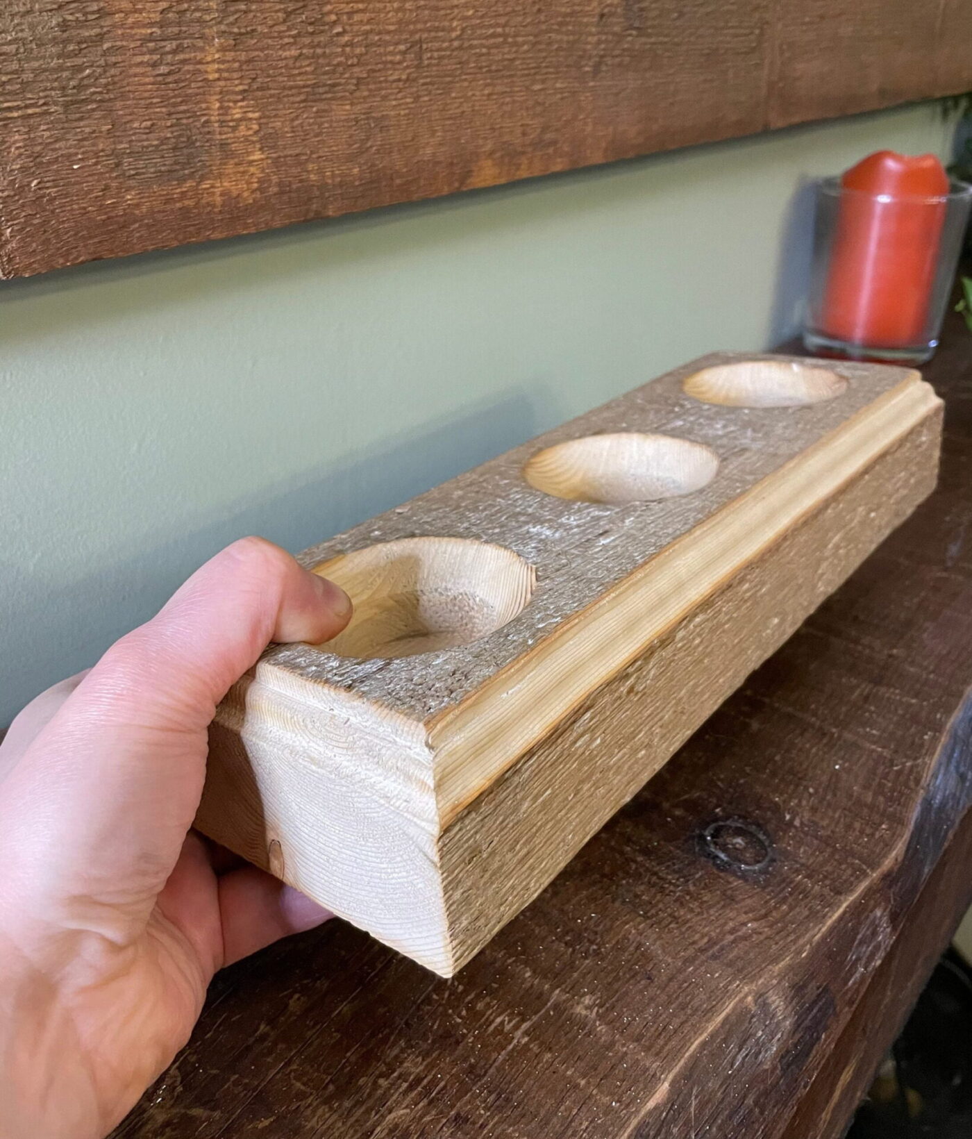 Natural Rustic Tealight Holder — top view