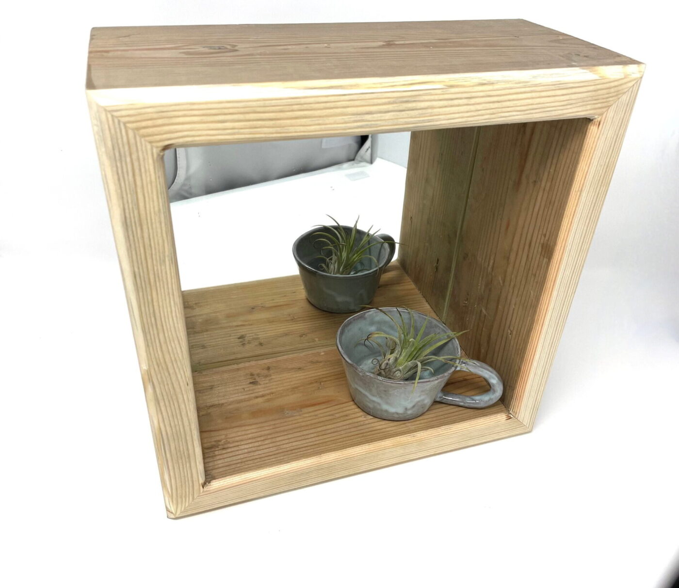 Reclaimed Pine Cube Mirror Shelf — detail view