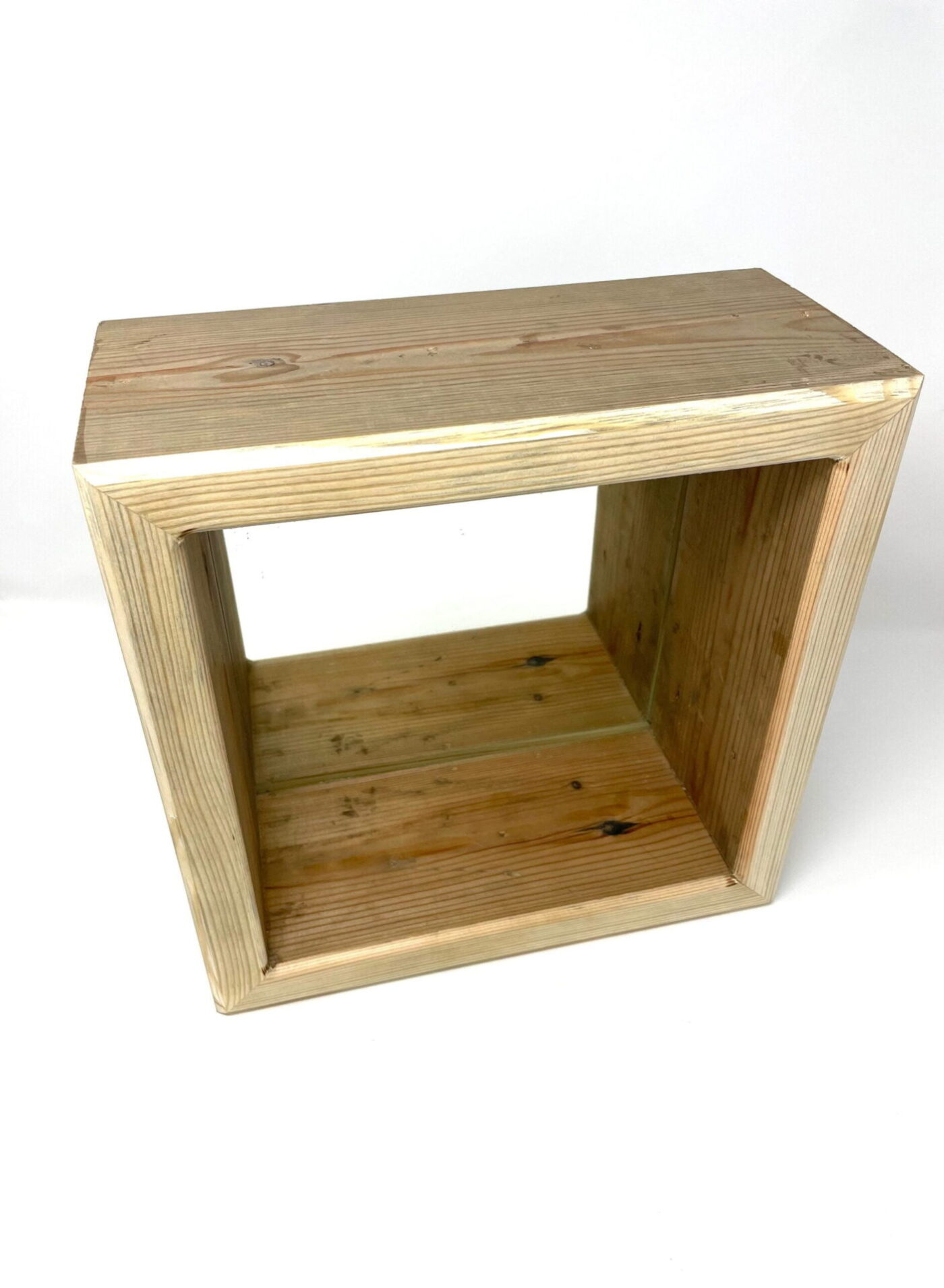Reclaimed Pine Cube Mirror Shelf — side view