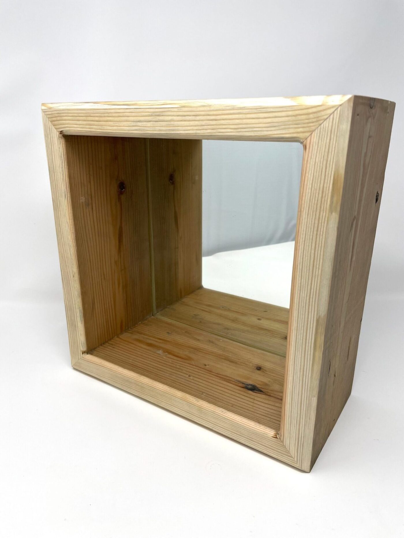 Reclaimed Pine Cube Mirror Shelf — styling detail