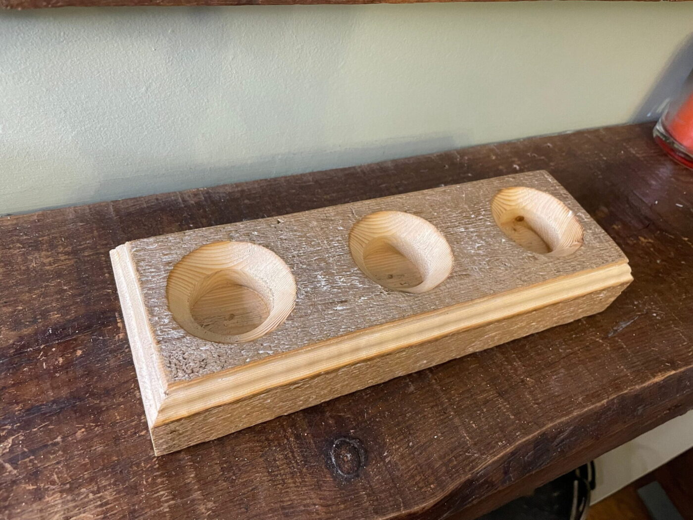 Natural Rustic Tealight Holder — back view
