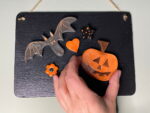 Halloween ceramic magnets including 6 magnets in a set/ pumpkin, bat, stars, flower and a heart fridge magnets/ magnetic black board