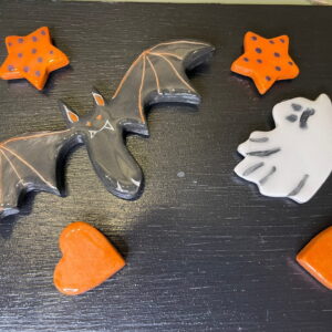 Halloween ceramic magnets including 6 magnets in a set/ ghost, bat, stars and love hearts fridge magnets/ magnetic black board