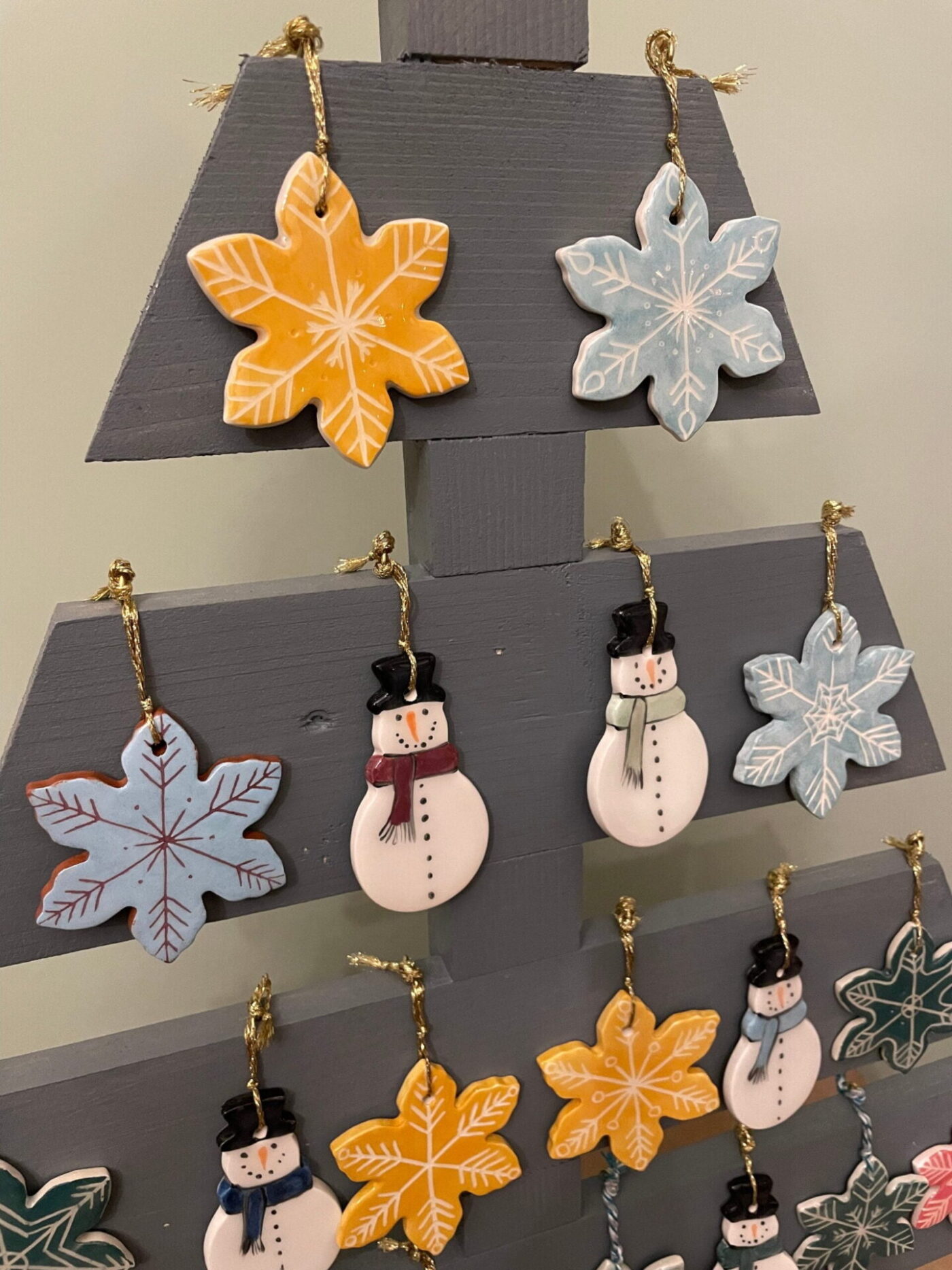 Grey Wood Christmas Tree Display — back view
