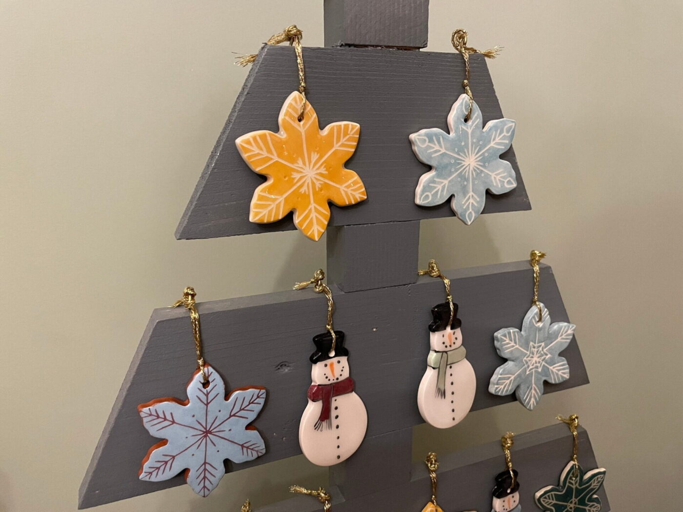 Grey Wood Christmas Tree Display — styling detail
