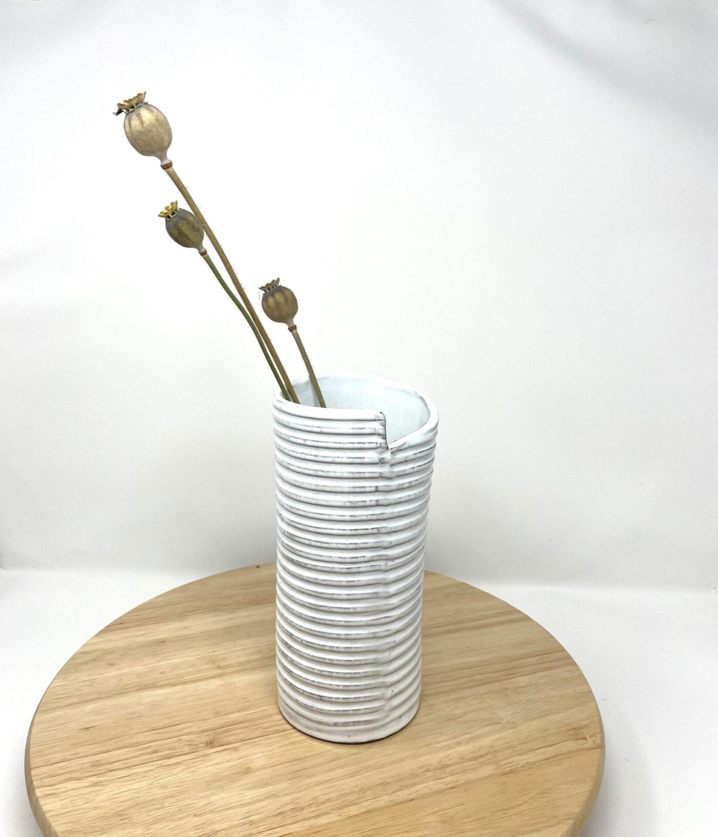 Hand-Built White Striped Ceramic Vase