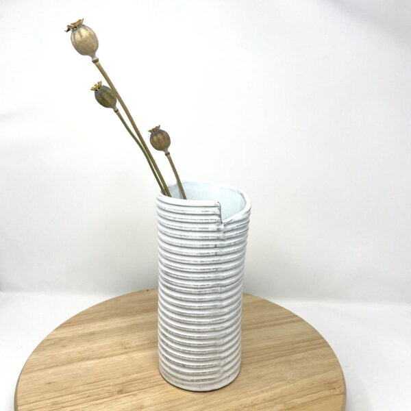 White Striped handmade ceramic pottery vase for flowers / home decoration