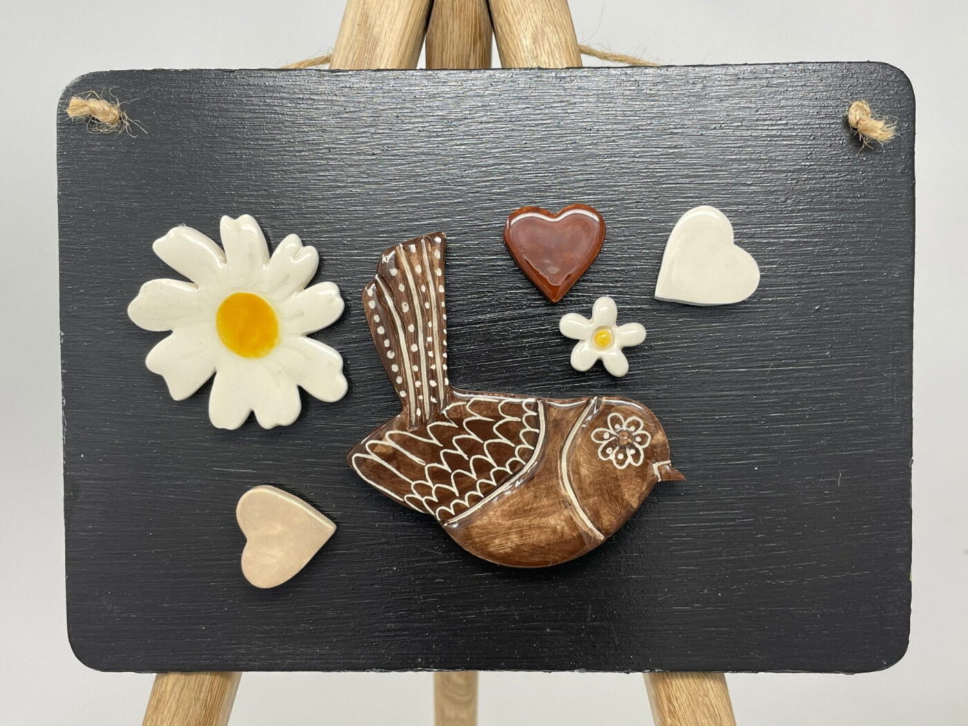 Brown Bird, Hearts & White Flowers Magnet Set of 6 — top view