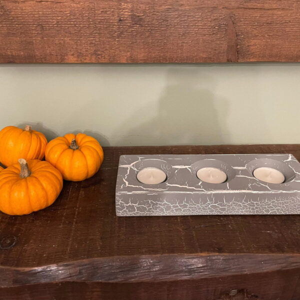 Tea light wooden candle holder from reclaimed wood for 3 tealights painted in grey chalk crackle paint /Rustic, shabby chic chunky candle