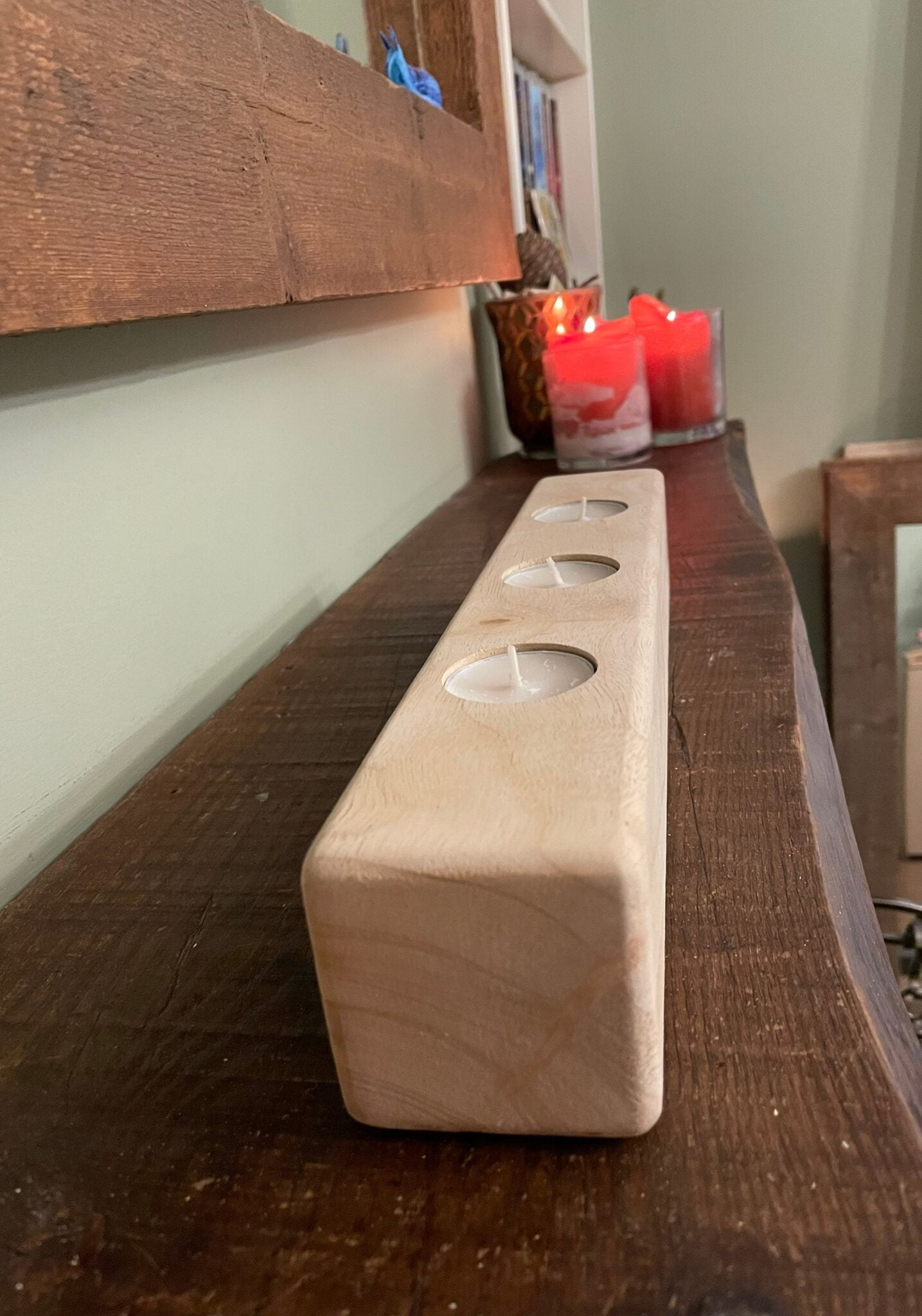 Rustic Oak Tealight Holder (3 Tealights) — alternate angle