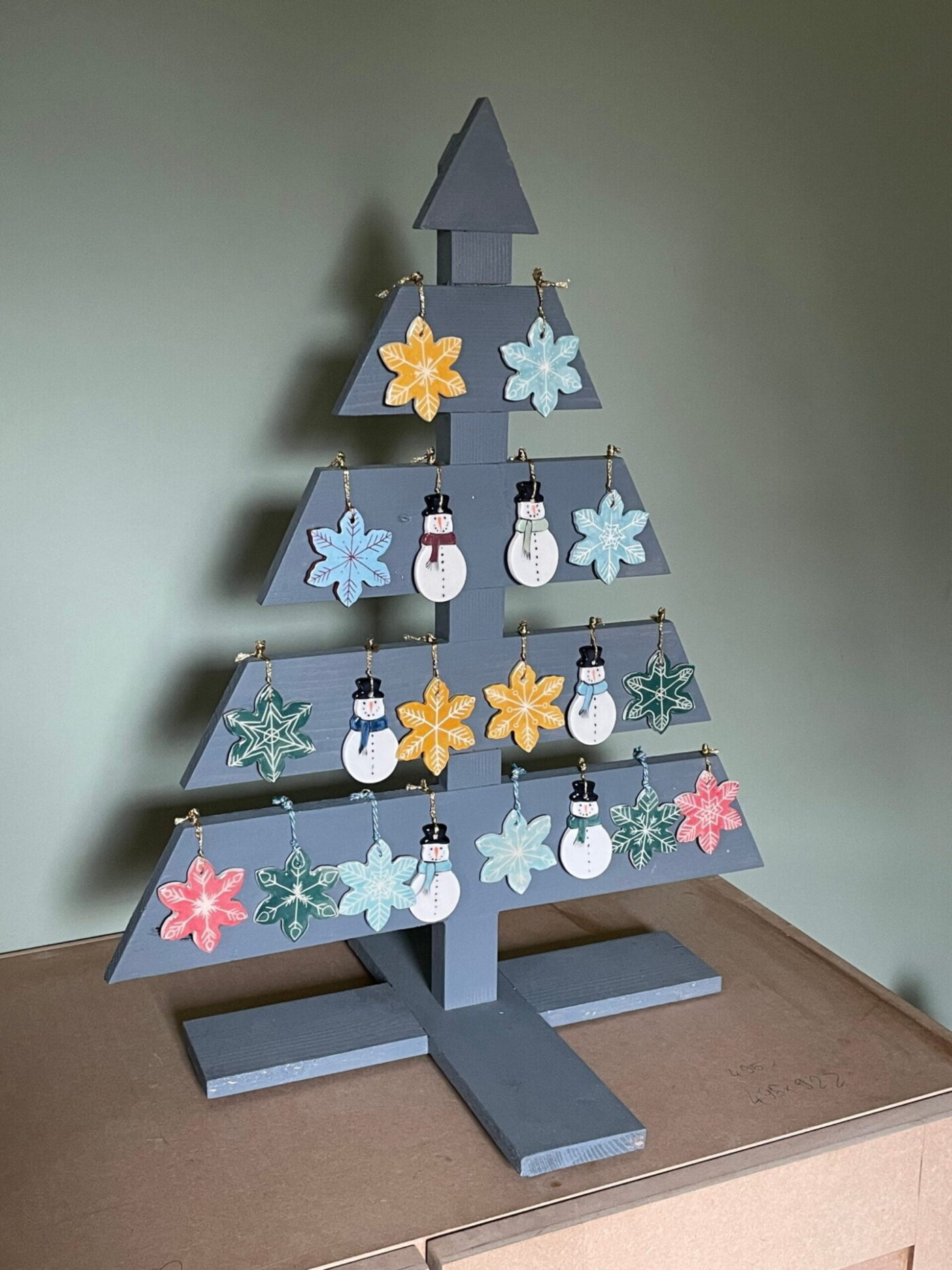 Grey Wood Christmas Tree Display — alternate angle