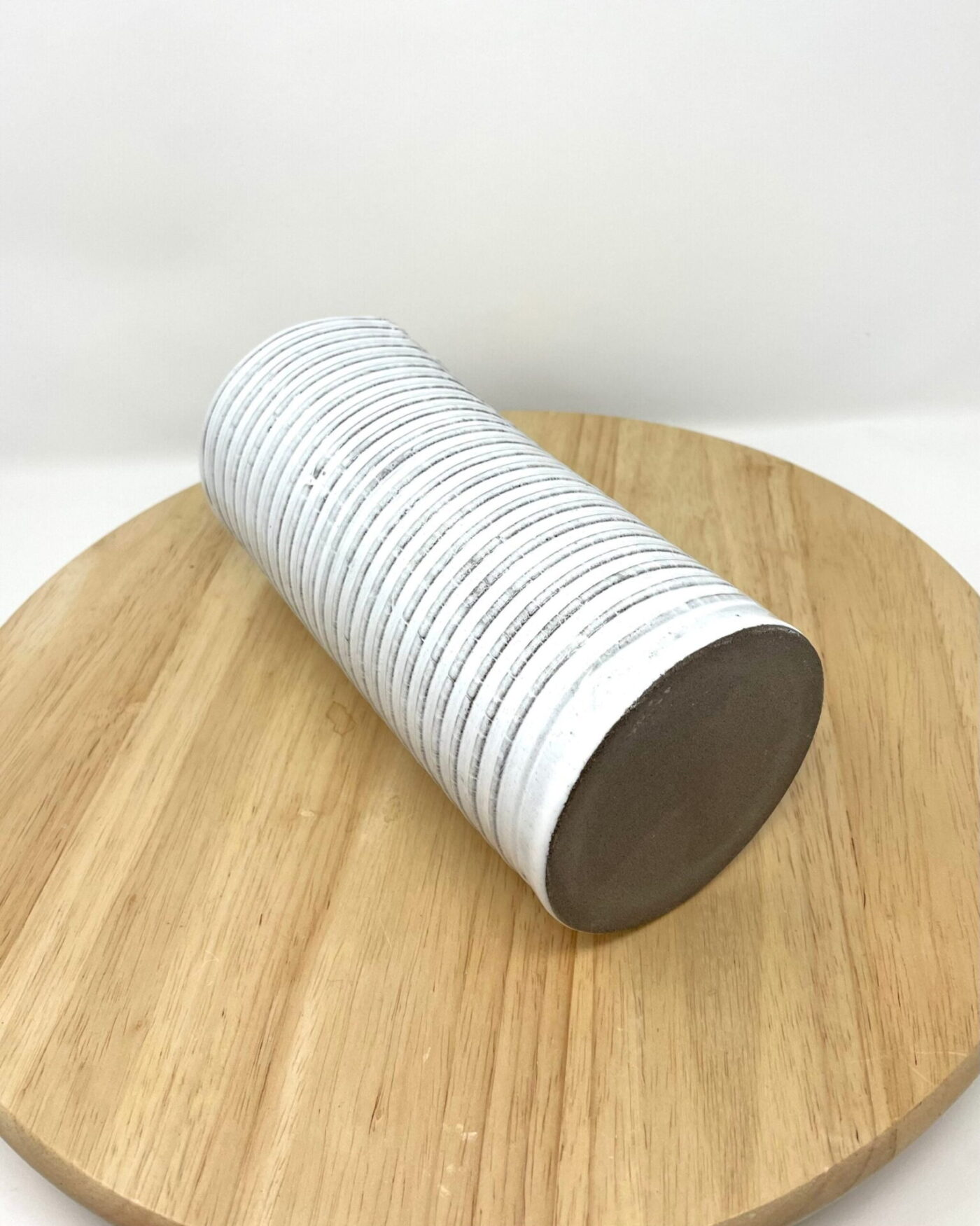 Hand-Built White Striped Ceramic Vase — detail view