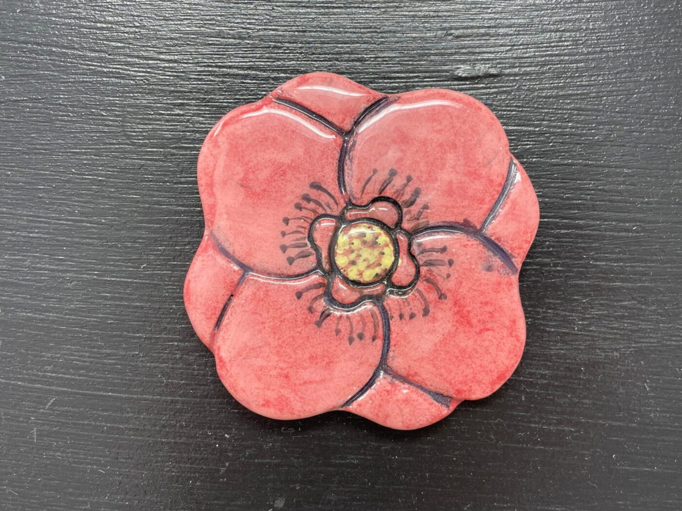Red Poppy Ceramic Magnet — alternate angle