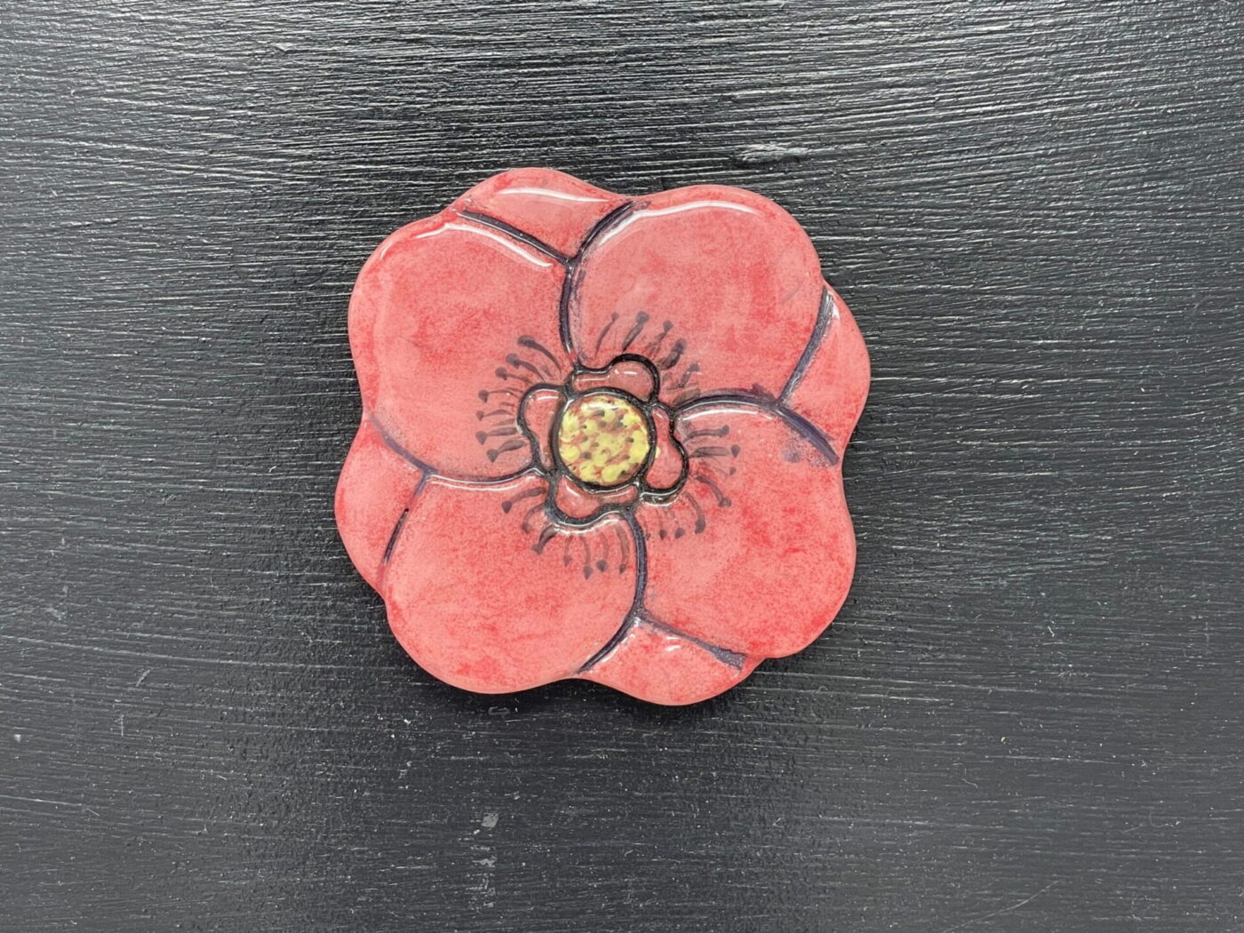 Red Poppy Ceramic Magnet — close-up