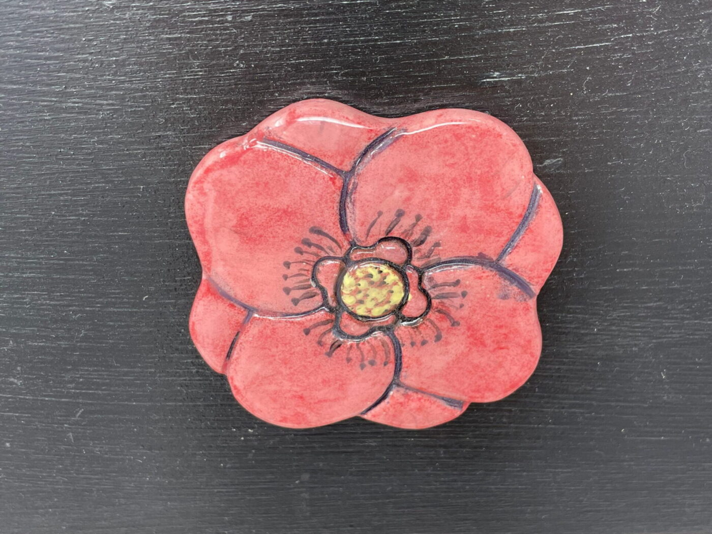 Red Poppy Ceramic Magnet — side view
