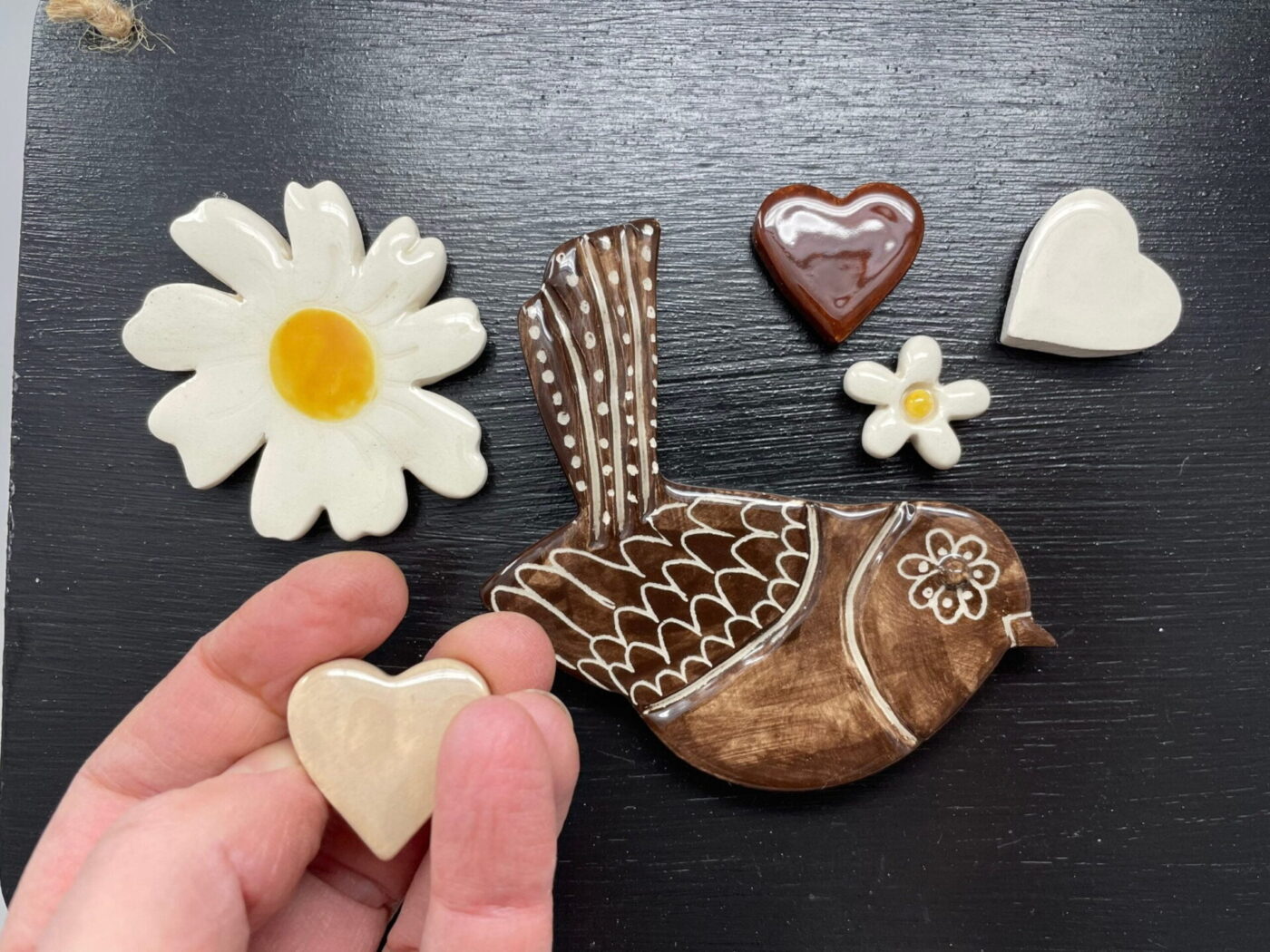 Brown Bird, Hearts & White Flowers Magnet Set of 6 — alternate angle