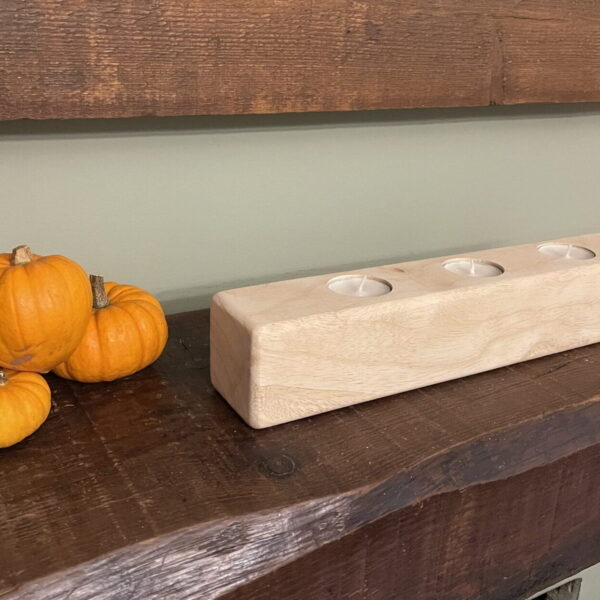 Rustic oak wooden tealight candle holder for 3 candles