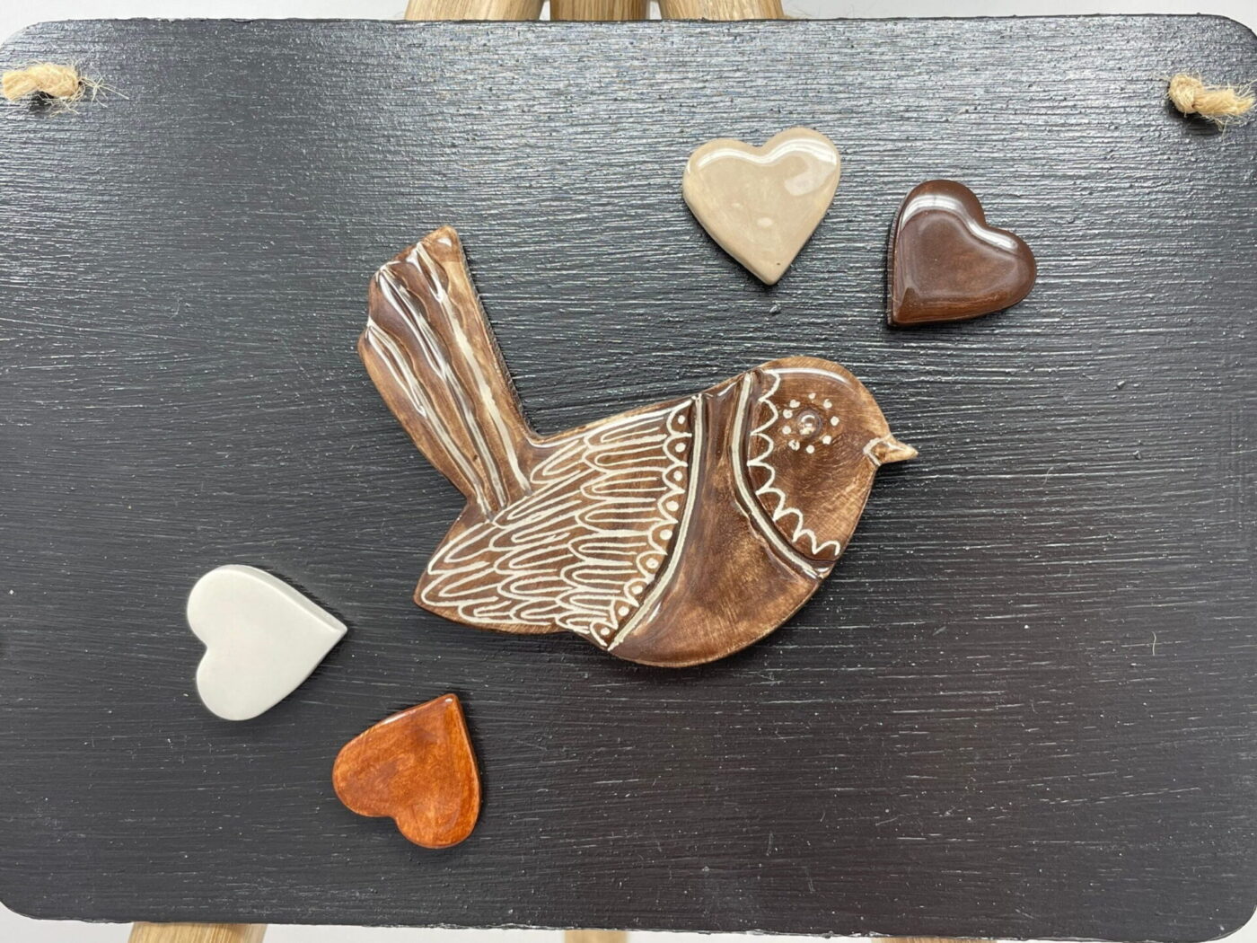 Brown Bird & Hearts Magnet Set of 5