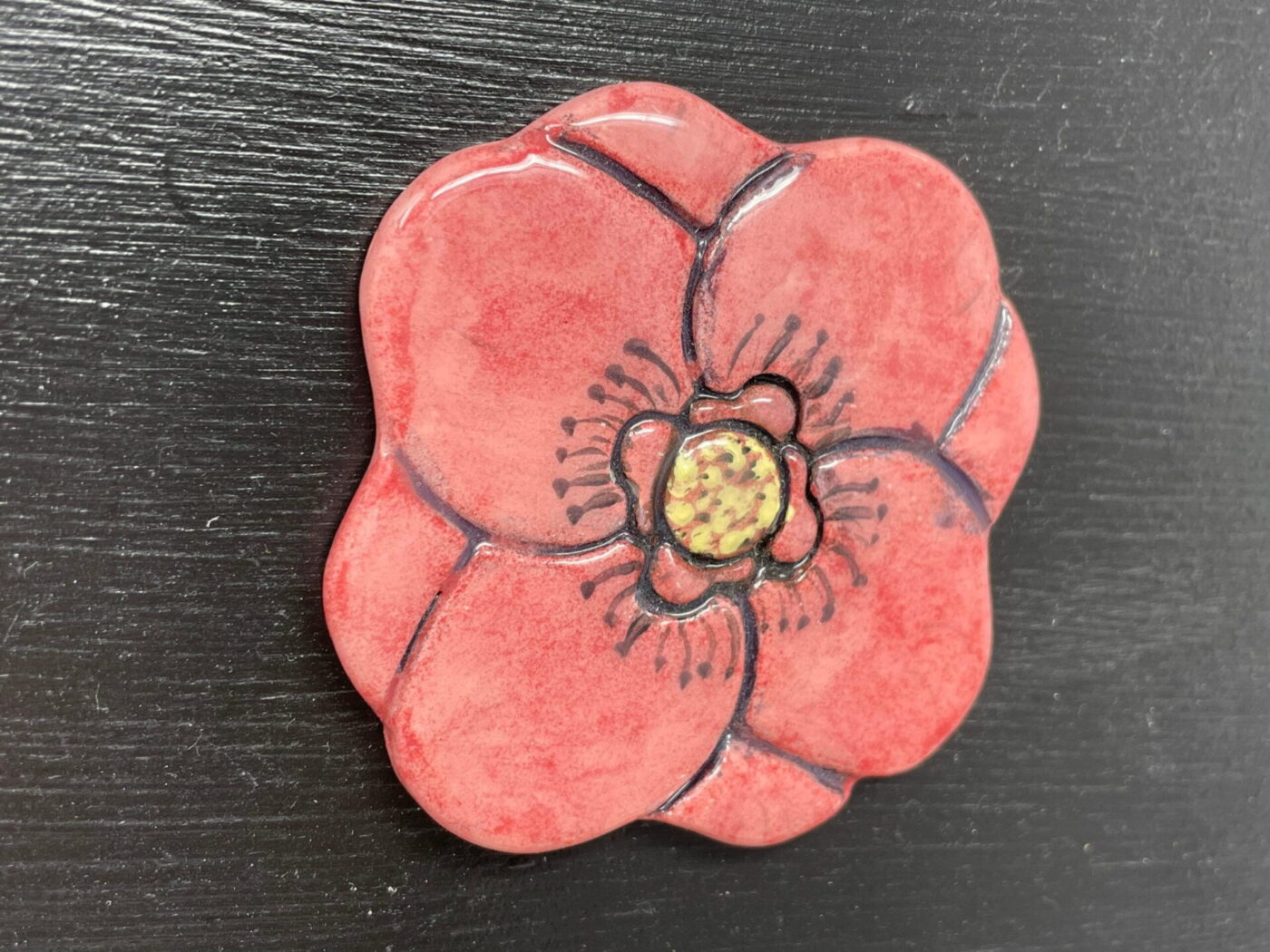 Red Poppy Ceramic Magnet — detail view
