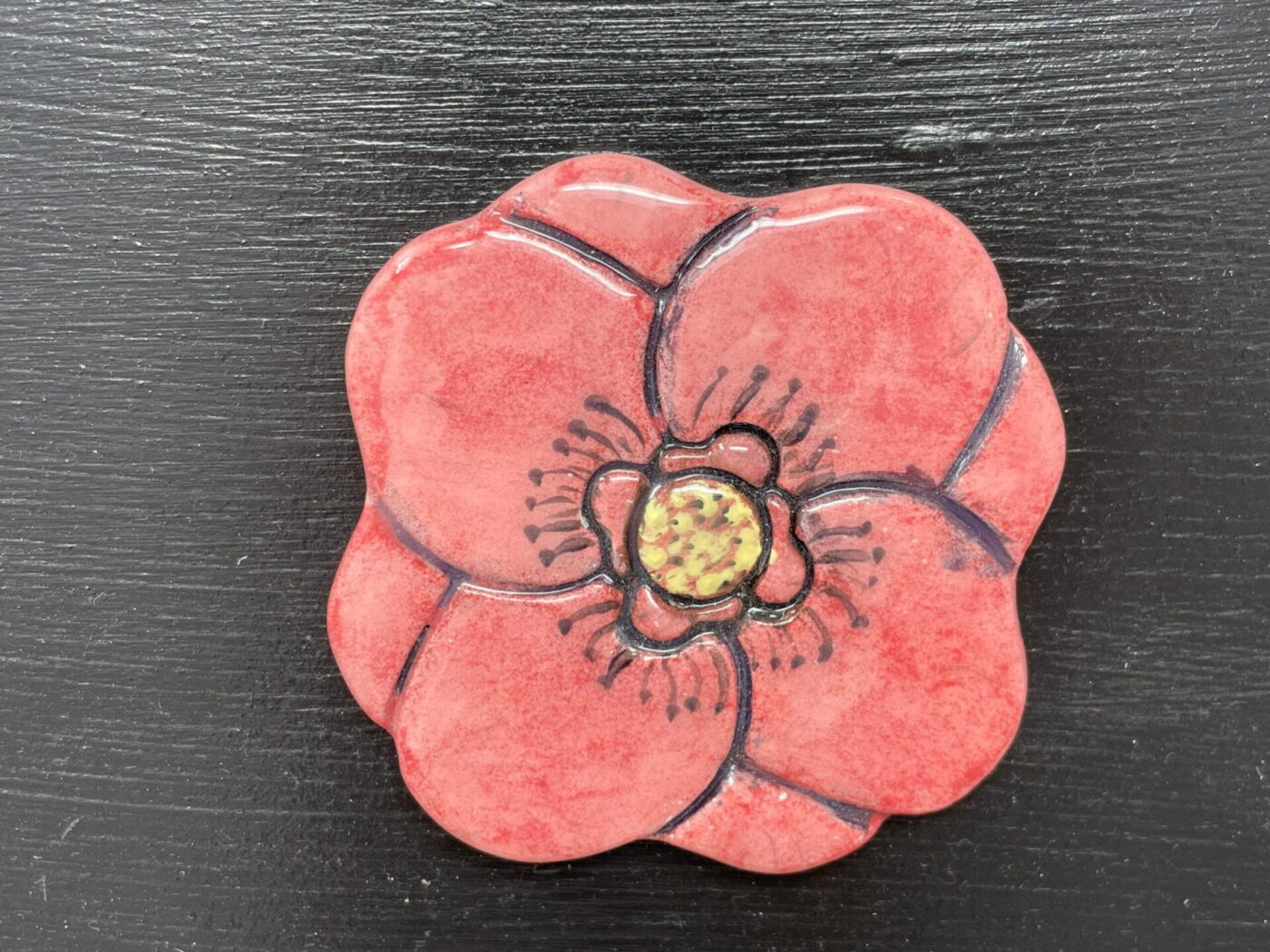 Red Poppy Ceramic Magnet — styling detail