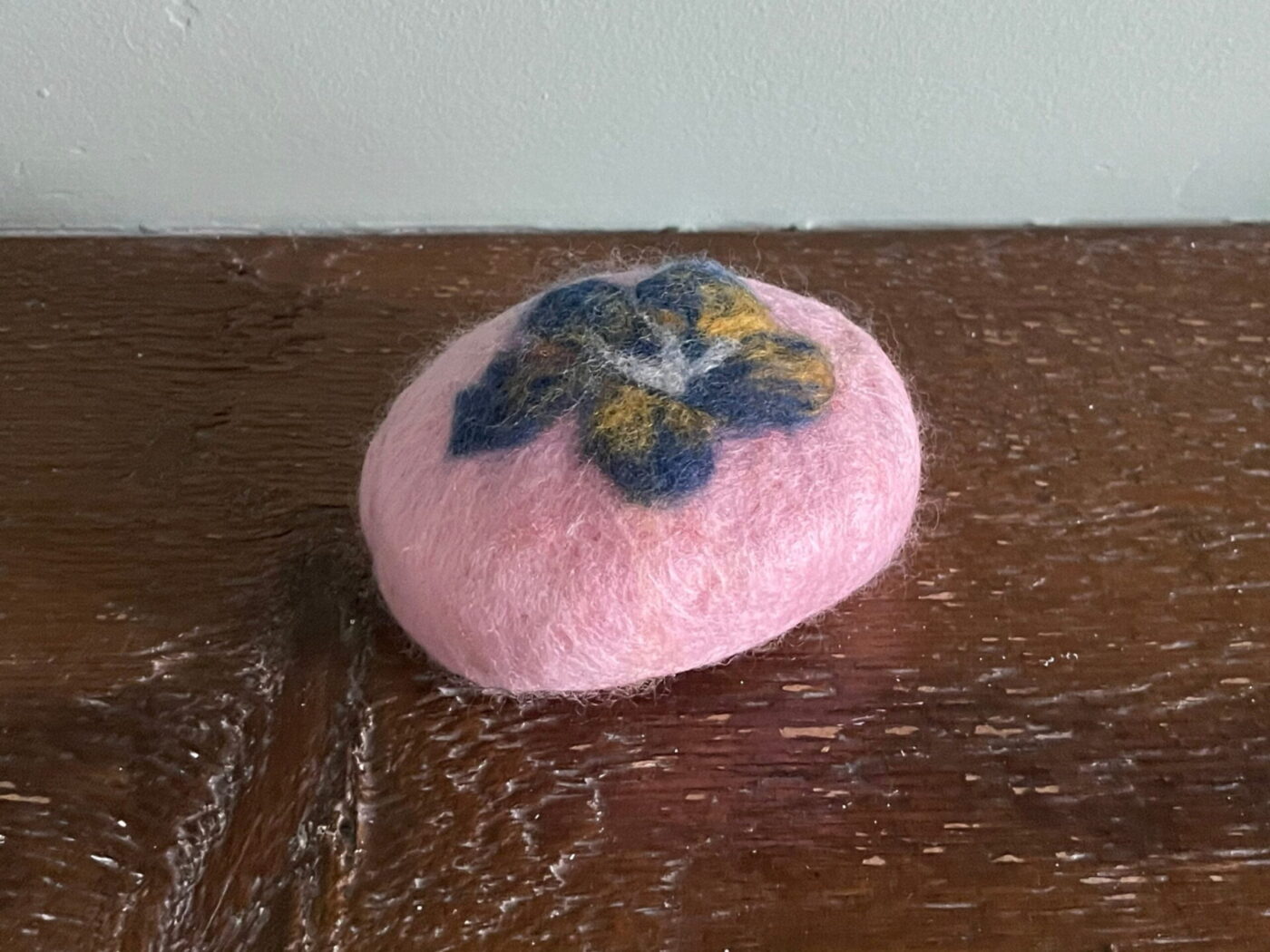 Pink Wool Felted Dove Soap — in use
