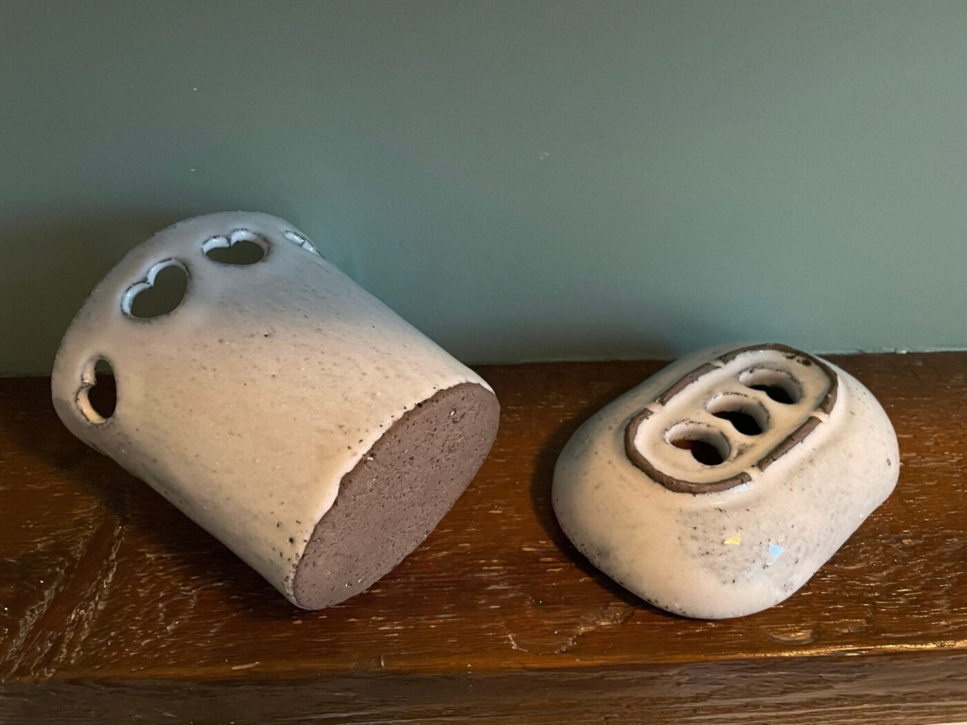 White Ceramic Soap Dish & Toothbrush Holder Set — side view
