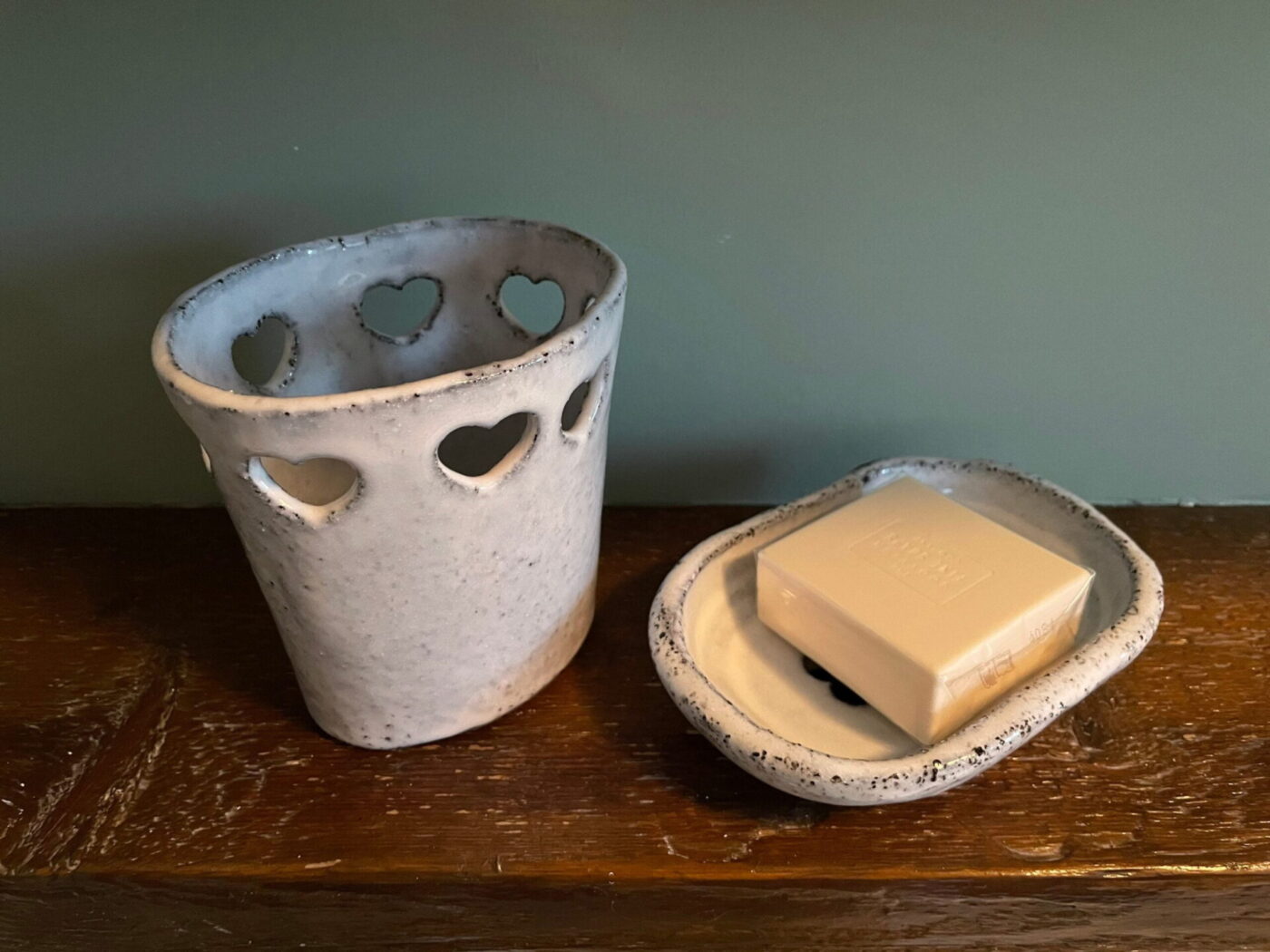 White Ceramic Soap Dish & Toothbrush Holder Set — top view