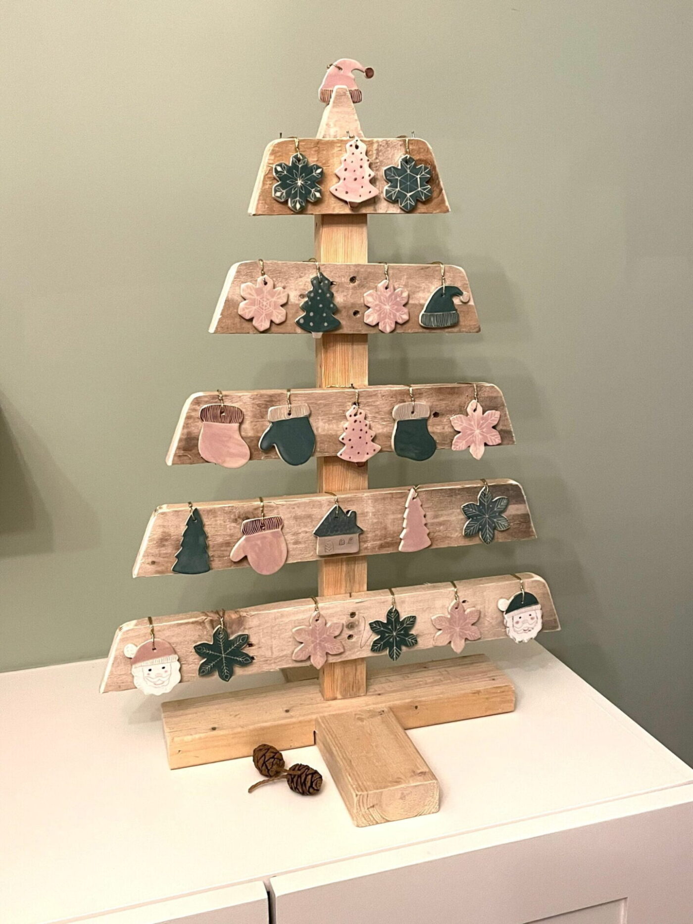 Pink & Brown Ceramic Christmas Ornament Set (9) — styling detail