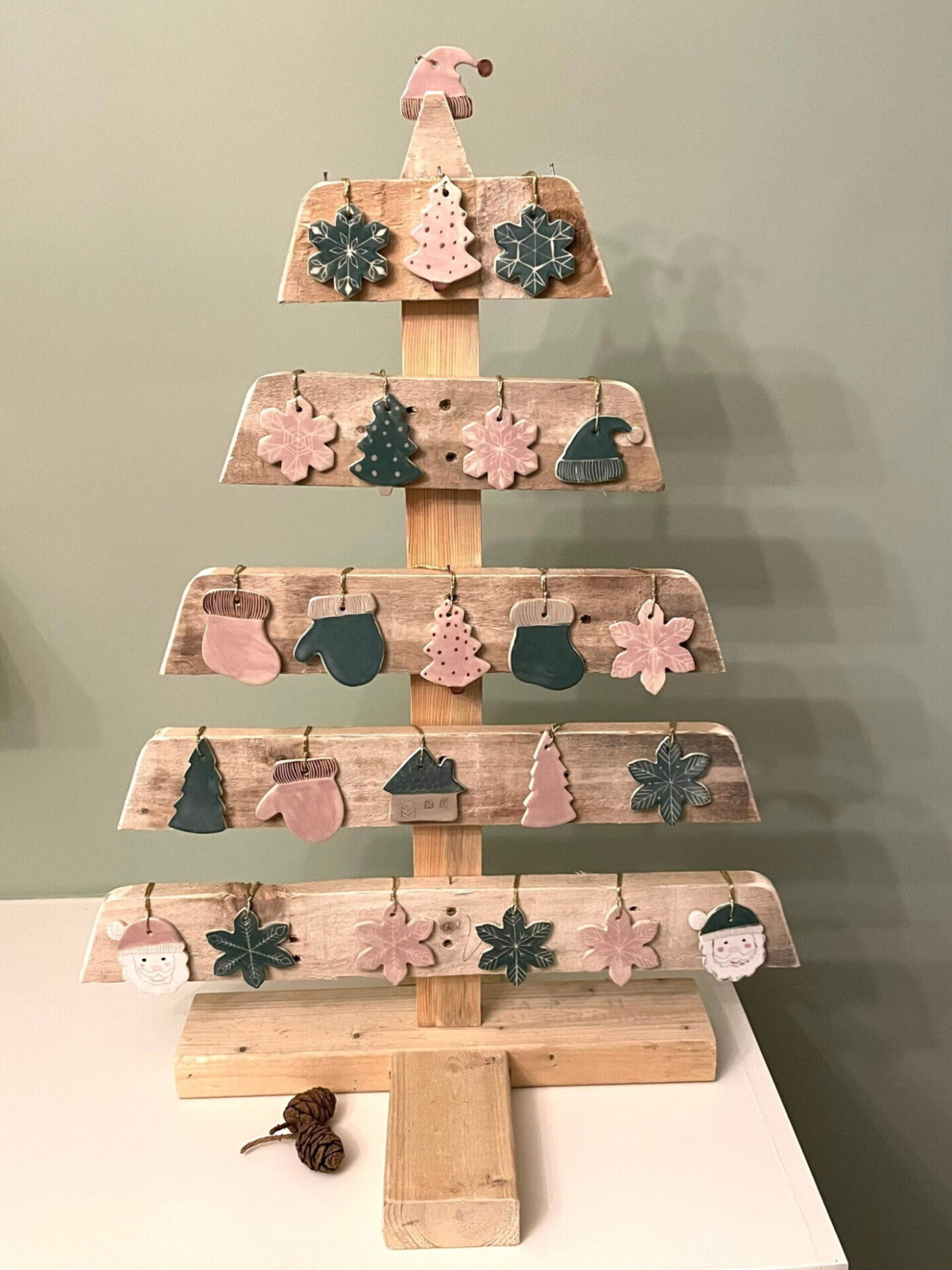Pink & Brown Ceramic Christmas Ornament Set (9) — scale view