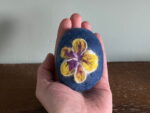 Hand felted dove soap bar in blue with a yellow and purple flower / Mother’s Day gift