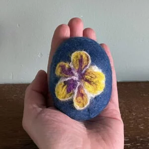 Hand felted dove soap bar in blue with a yellow and purple flower / Mother’s Day gift