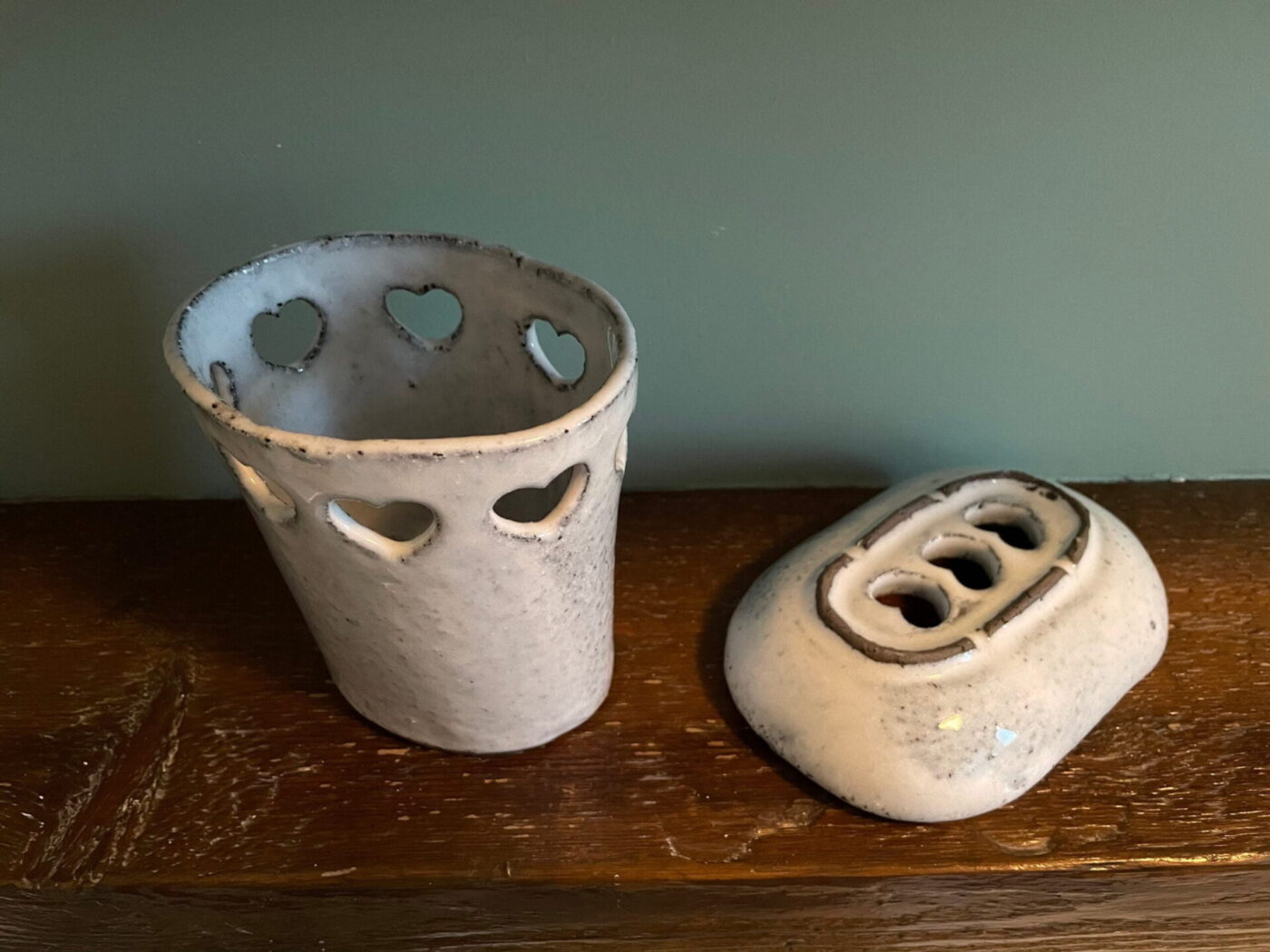 White Ceramic Soap Dish & Toothbrush Holder Set — alternate angle