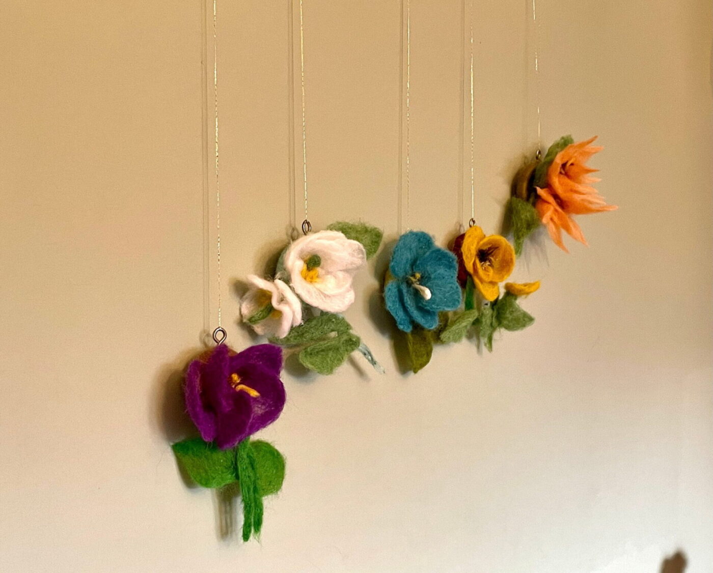 Wool Felted Hanging Spring Flowers — alternate angle