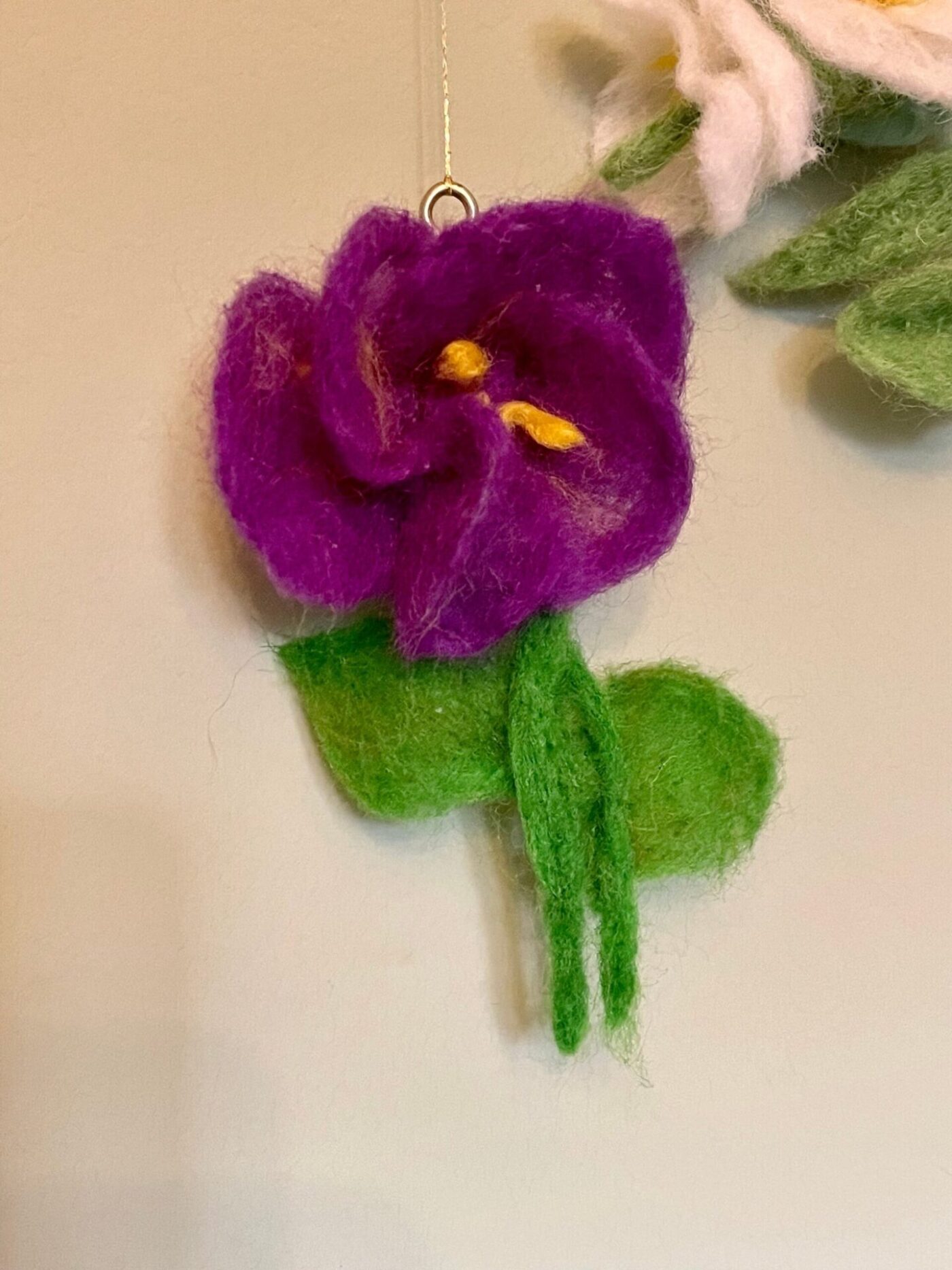 Wool Felted Hanging Spring Flowers — back view