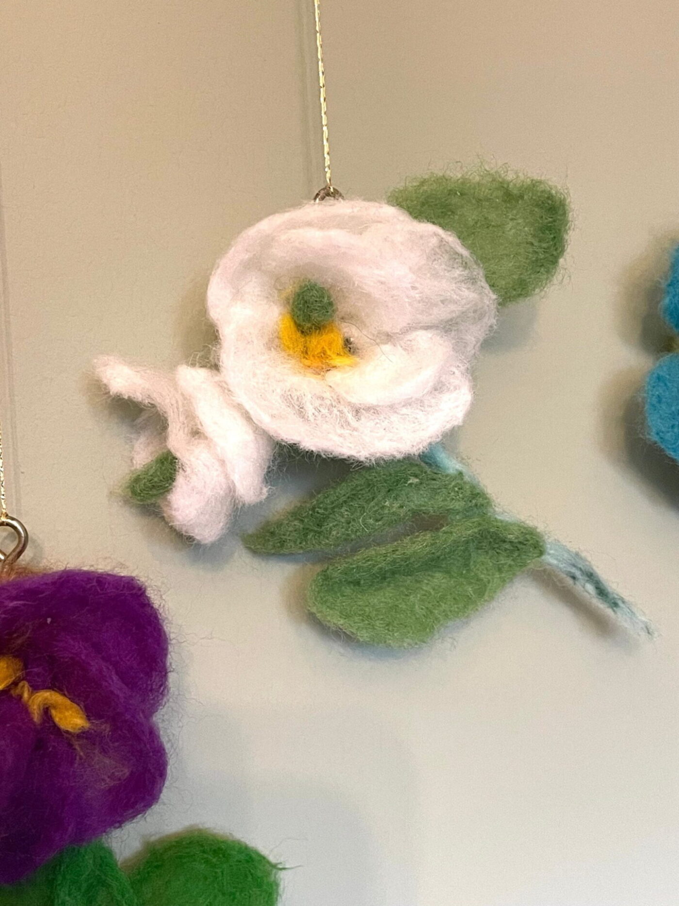 Wool Felted Hanging Spring Flowers — styling detail