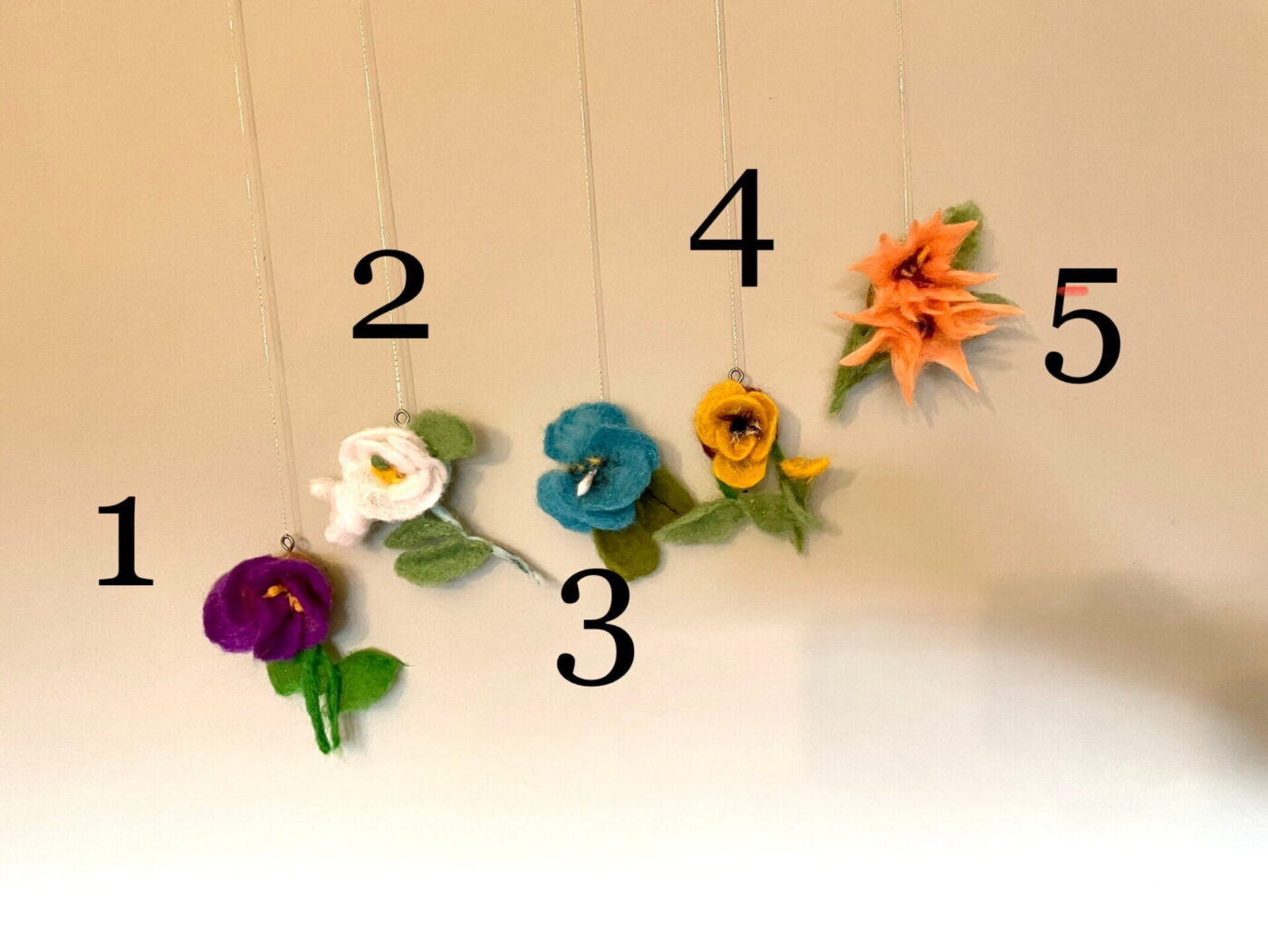 Wool Felted Hanging Spring Flowers — detail view