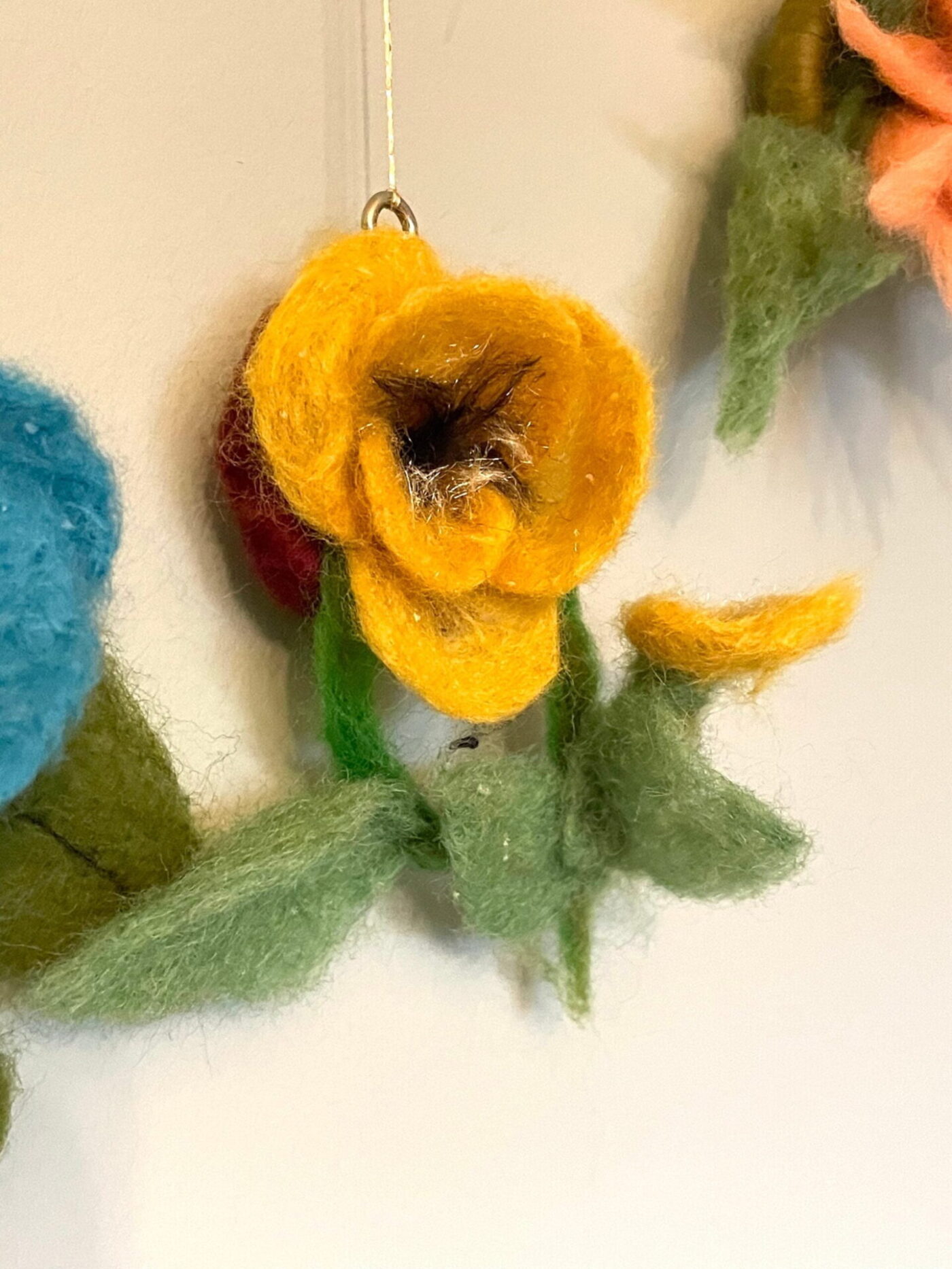 Wool Felted Hanging Spring Flowers — top view