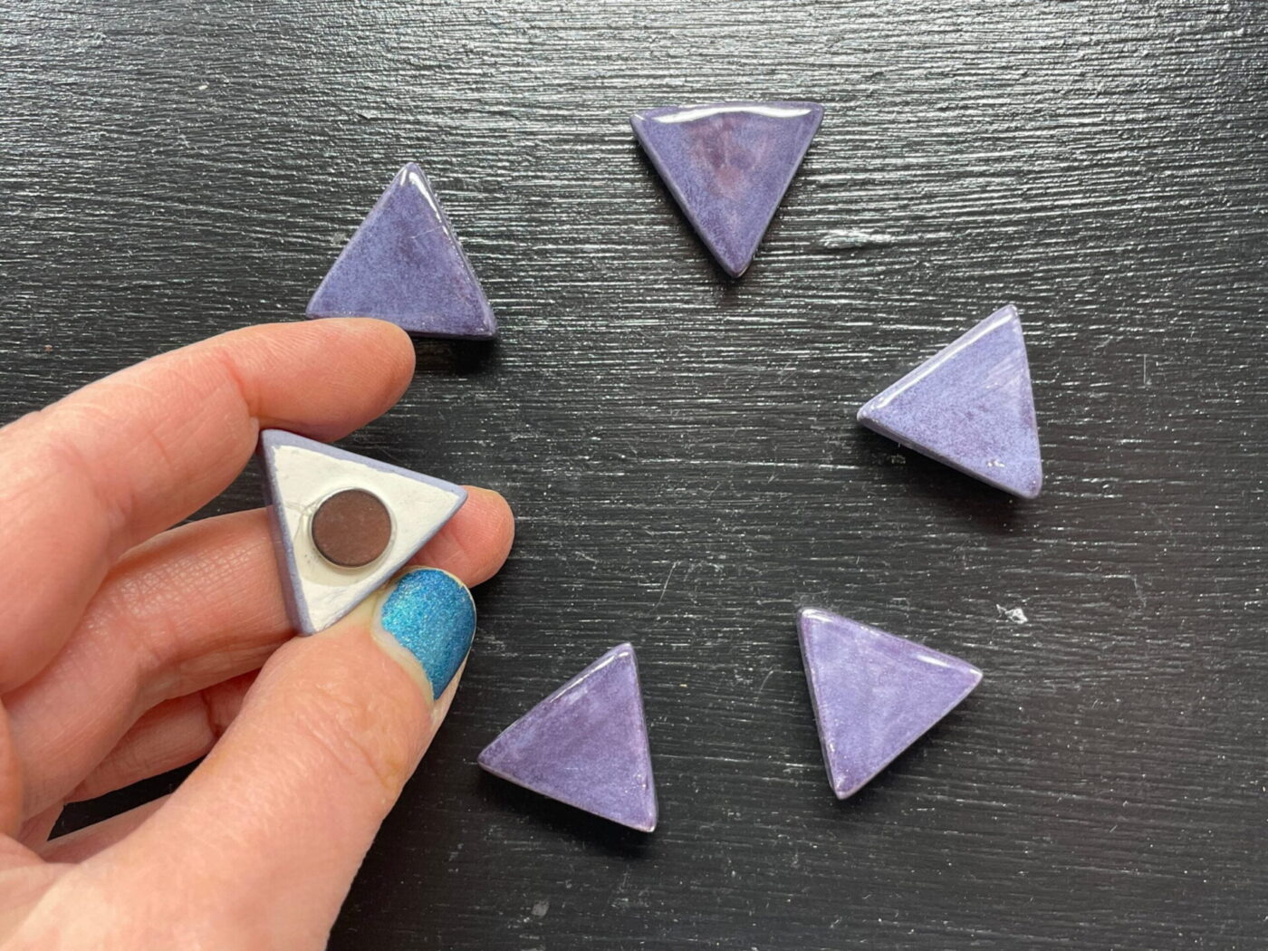 Purple Ceramic Triangle Magnets — Set of 6 — alternate angle