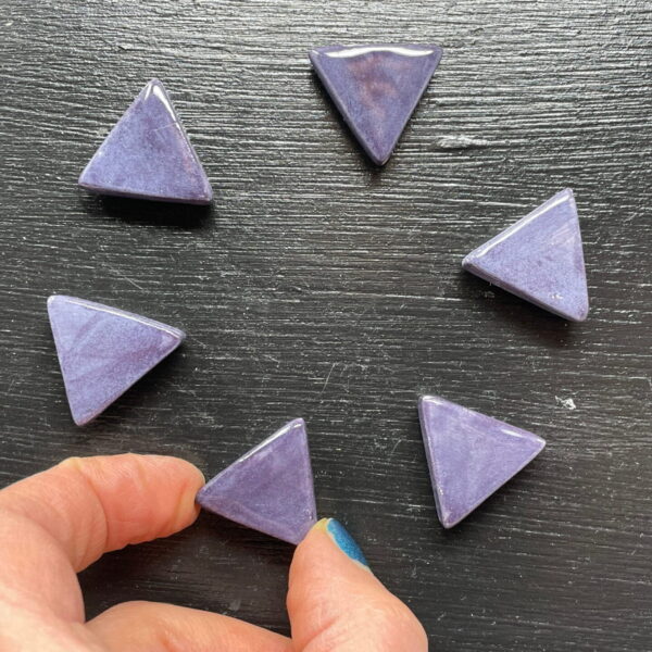 Small purple Ceramic triangle magnets set / purple triangle fridge magnets/ set of 6 purple magnets