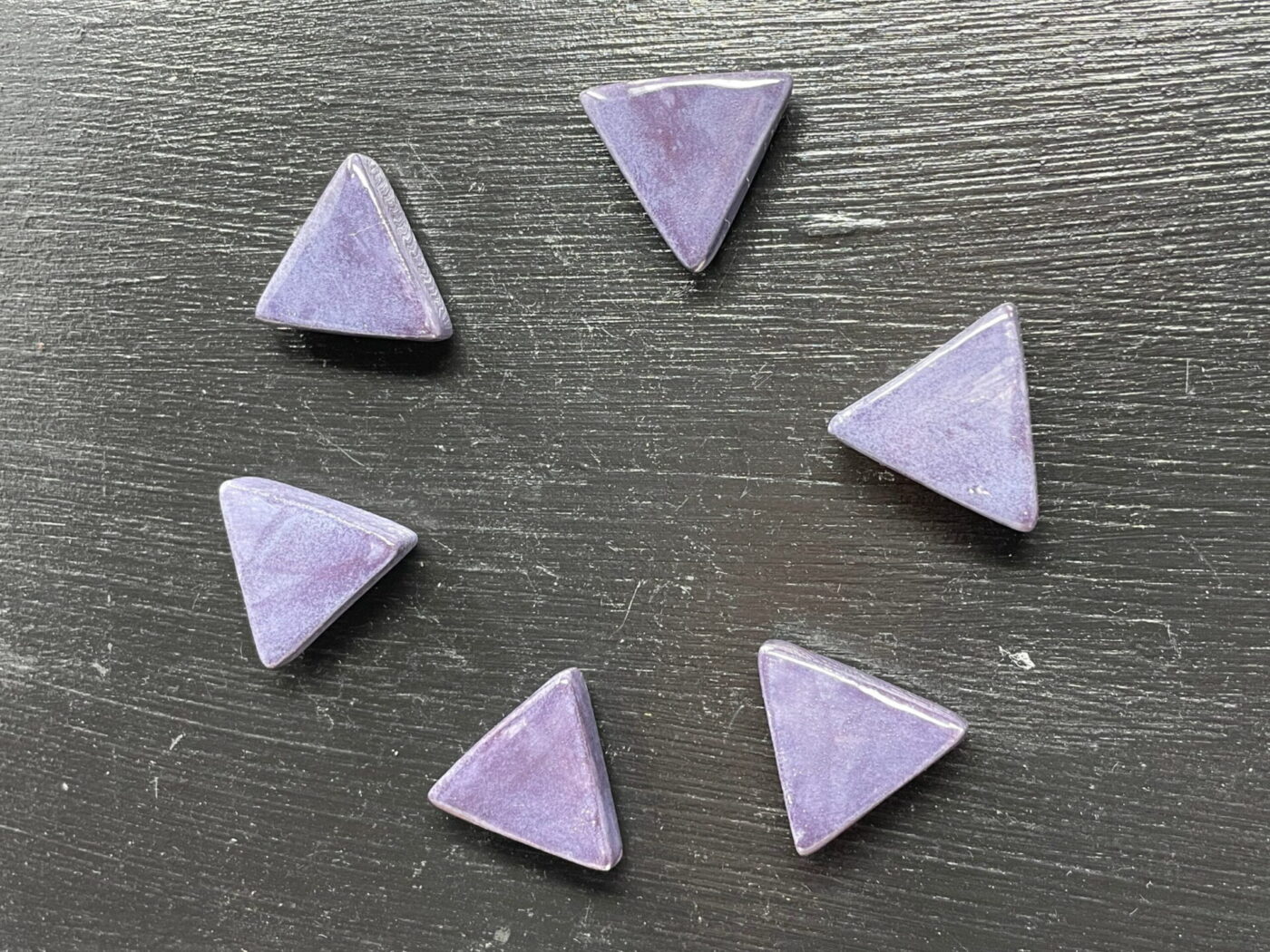 Purple Ceramic Triangle Magnets — Set of 6 — in use