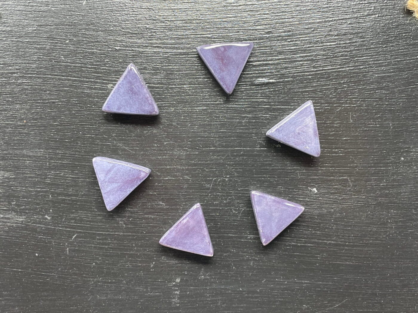 Purple Ceramic Triangle Magnets — Set of 6 — scale view