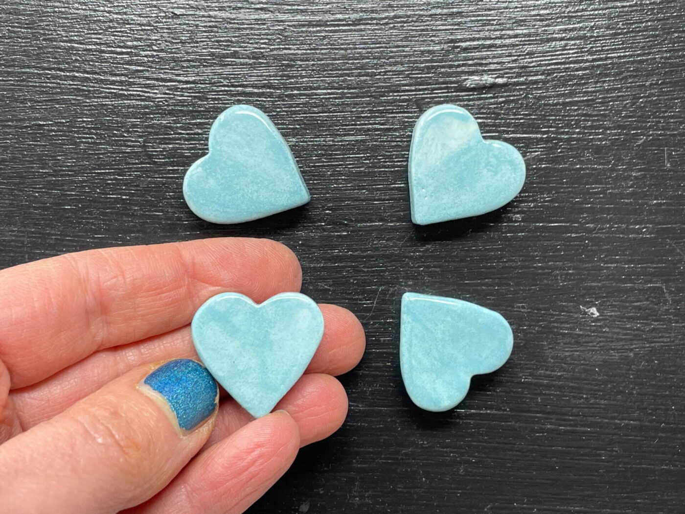 Light Blue Ceramic Heart Magnets (Set of 4)