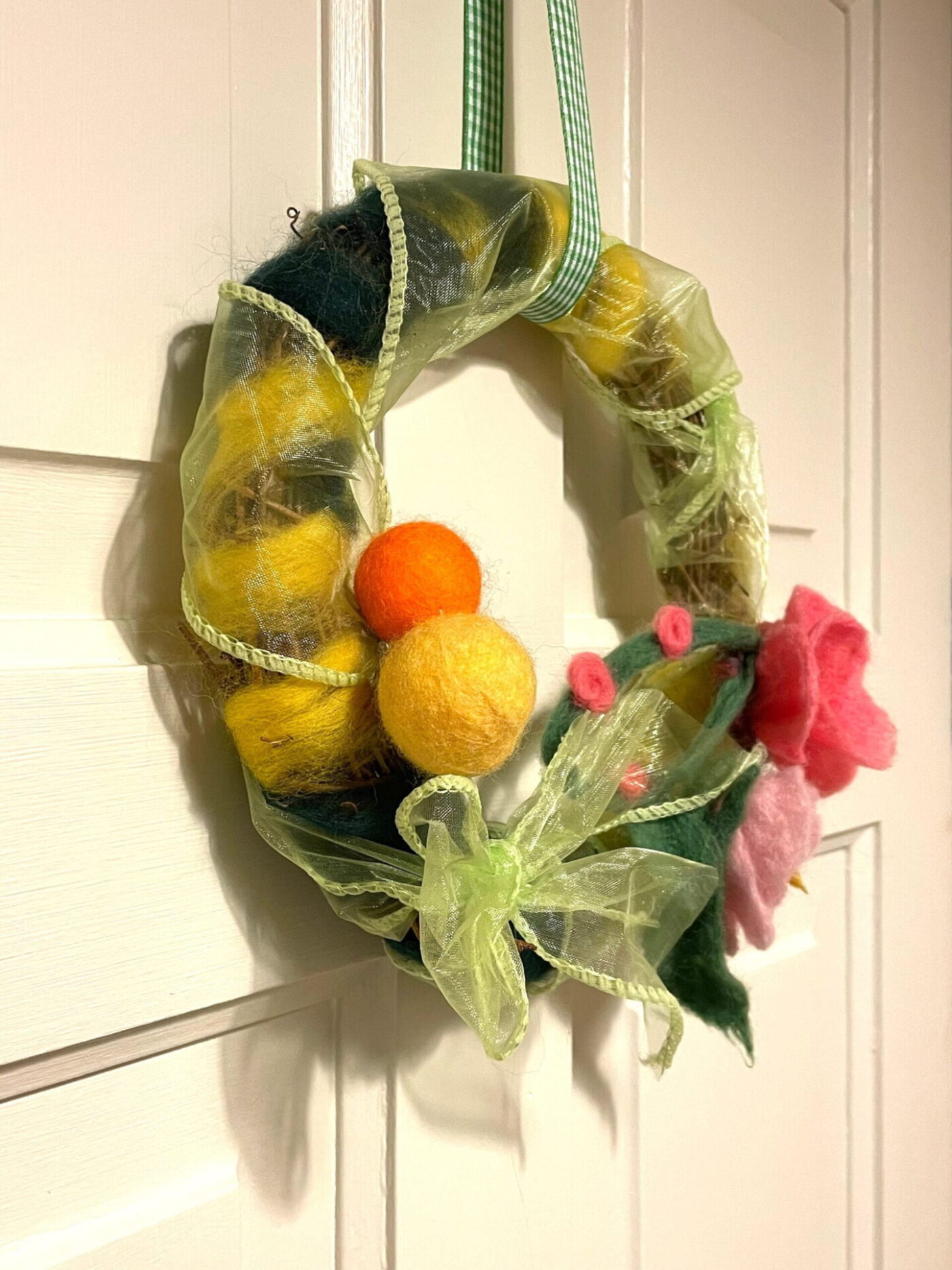 Wool Felted Spring Wreath — styling detail
