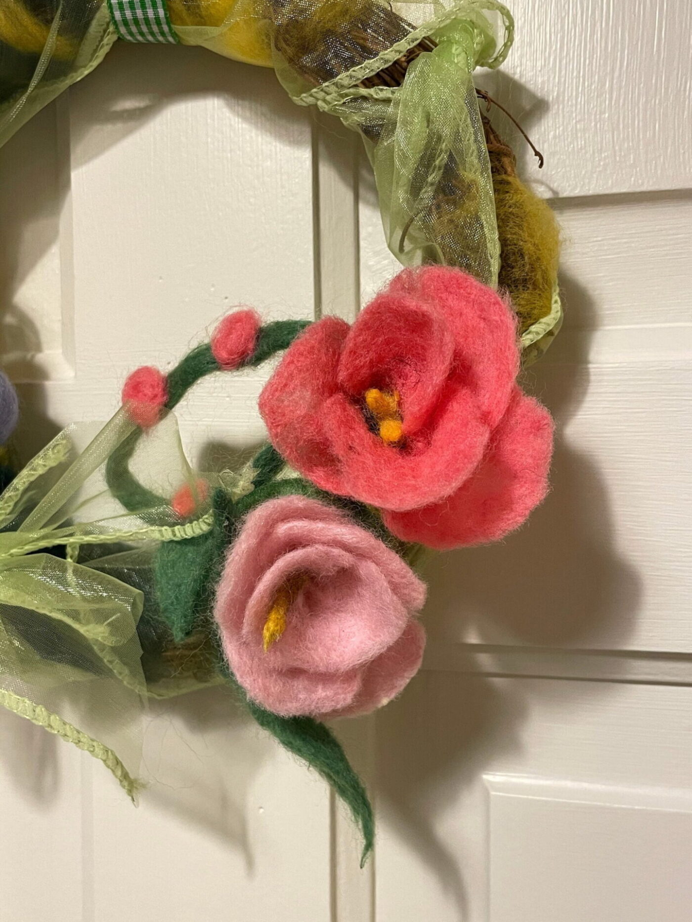 Wool Felted Spring Wreath — scale view